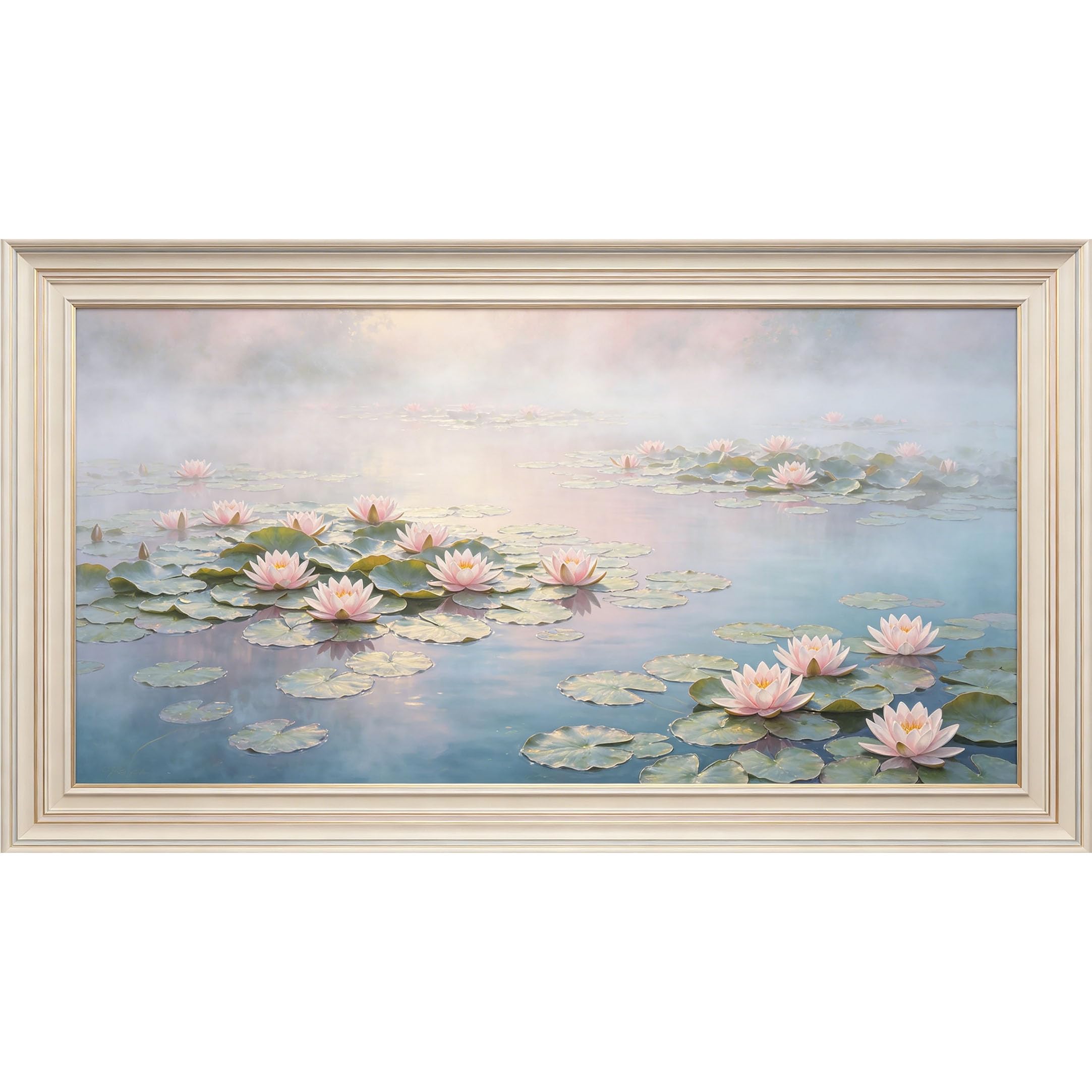 QZLITHOTIC 50×100cm 3D Framed Wall Art， Tranquil Water Lily Pond Botanical Landscape Self?Adhesive Mural， Water?Activated Peel & Stick Fabric Decor Wall Decal for Bedroom Living Room