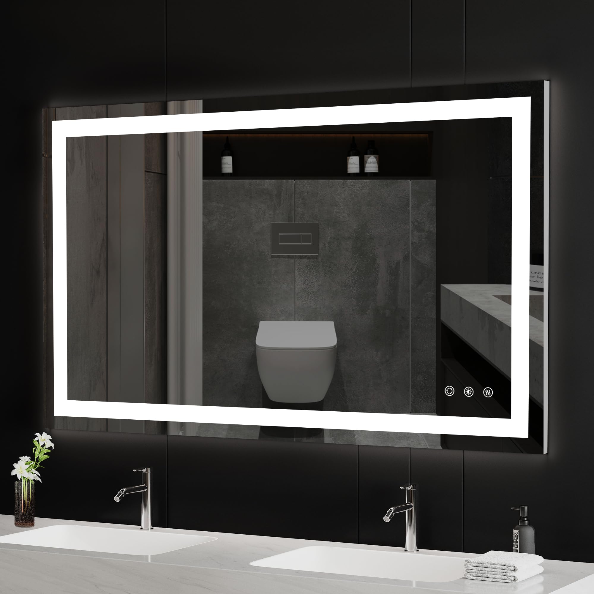 40x24 Inch LED Bathroom Mirror - Anti-Fog, Stepless Dimmable - Bathroom Mirror with LED Lights - 3 Color LED Mirror for Bathroom, UL Listed, IP54 Waterproof, Horizontal/Vertical