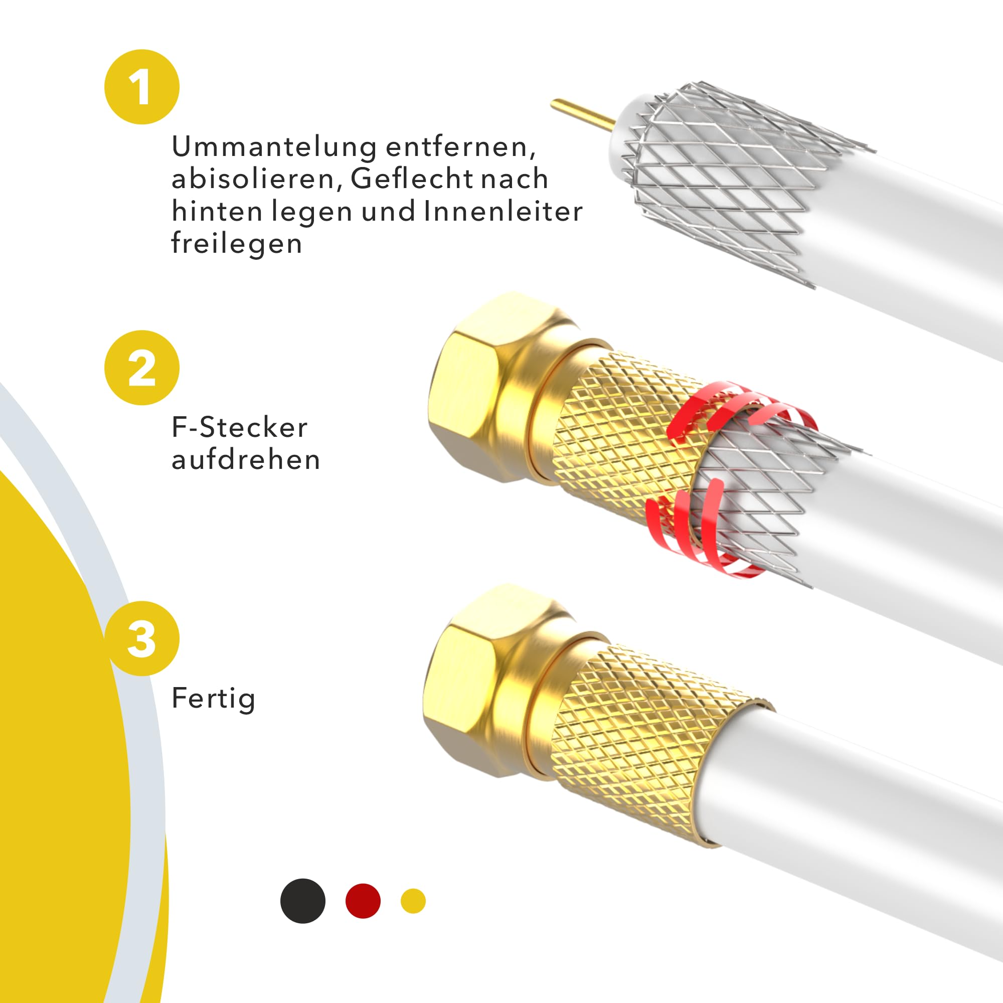 RedStar24 Cavo Coassiale SAT 100m 135dB Digitale | Classe A+ | Schermatura a 5 Strati per Ultra HD 4K DVB-S/S2, DVB-C/C2, DVB-T | Cavo Antenna Coassiale | 10 Connettori F | Bianco 100 Metri