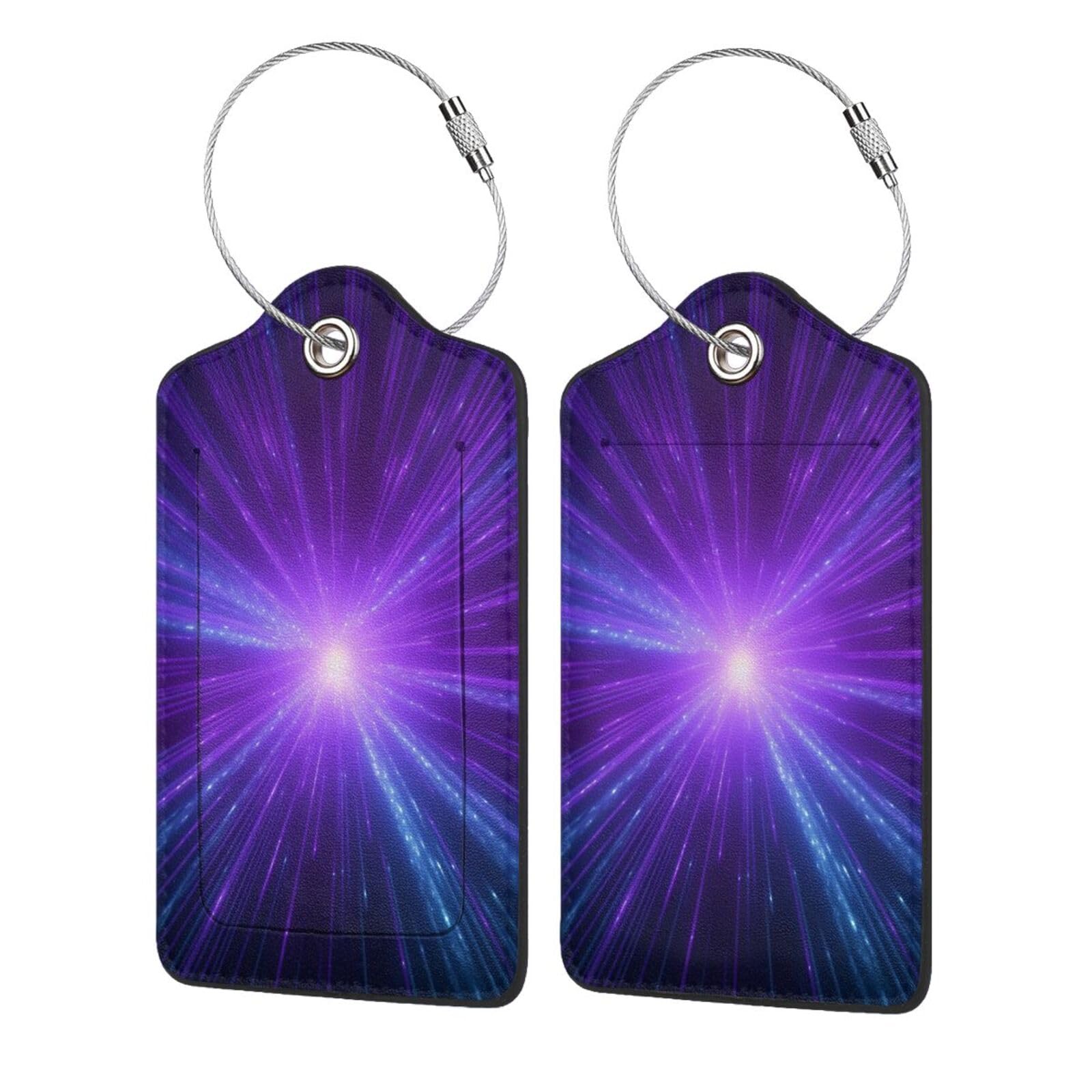 Étiquette de bagage chic en cuir PU et acier inoxydable violet bleu