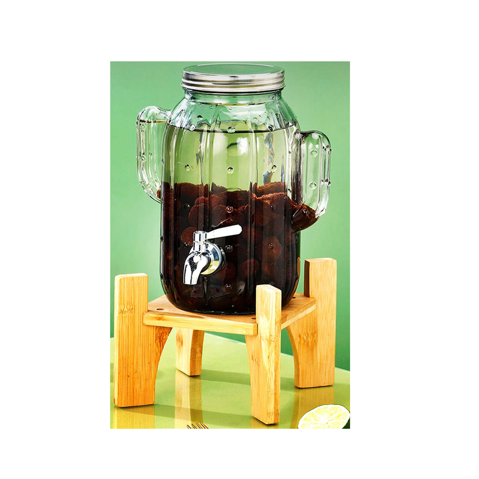 YYUINU Getrnkespender, Glasflasche, Getrnkespender, Kaktusform,  Edelstahlhahn, Holzfu,4L : Amazon.de: Kche, Haushalt & Wohnen