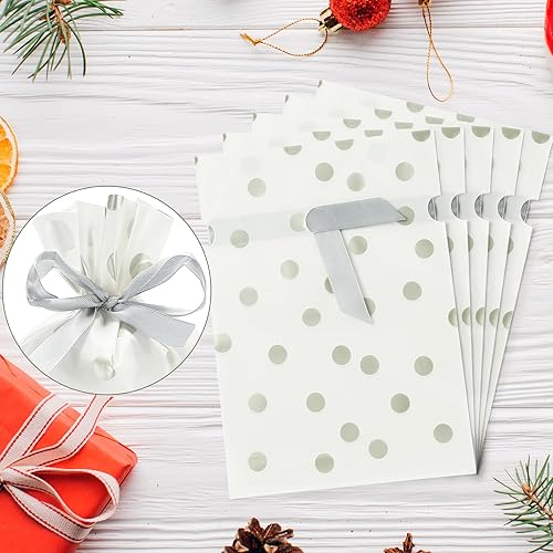 Miniatura 2 de iziusy 50 bolsas de regalo de plástico con cordón para galletas de caramelo, bolsas de regalo de lunares plateados para fiesta de cumpleaños,