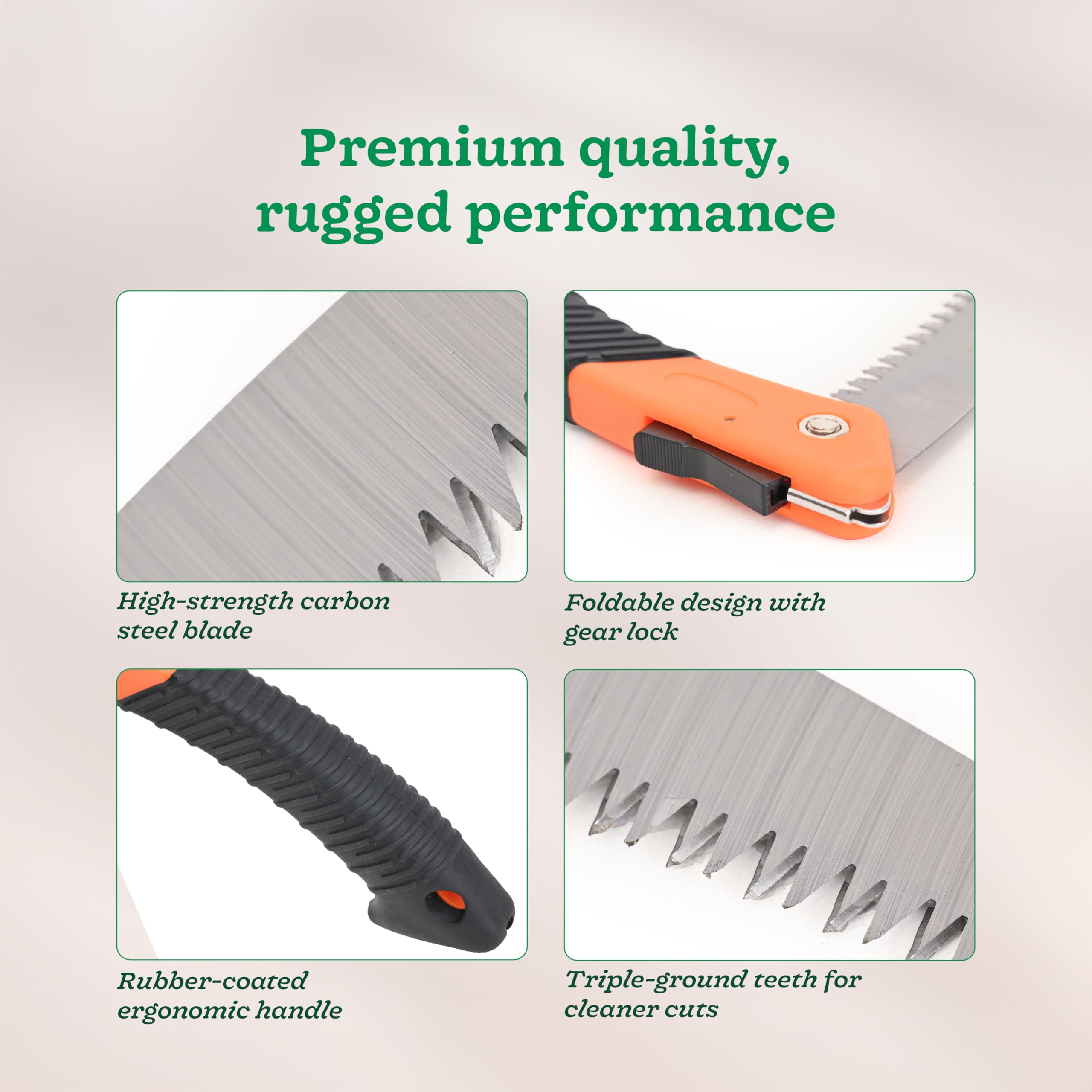 Ugaoo Heavy Duty Folding Wood Cutter Saw | Hand Saw for Wood Cutting & Pruning Trees | Outdoor Hacksaw Tool with 18 cm Carbon Steel Blade | Non-Slip Grip & Safety Lock 3