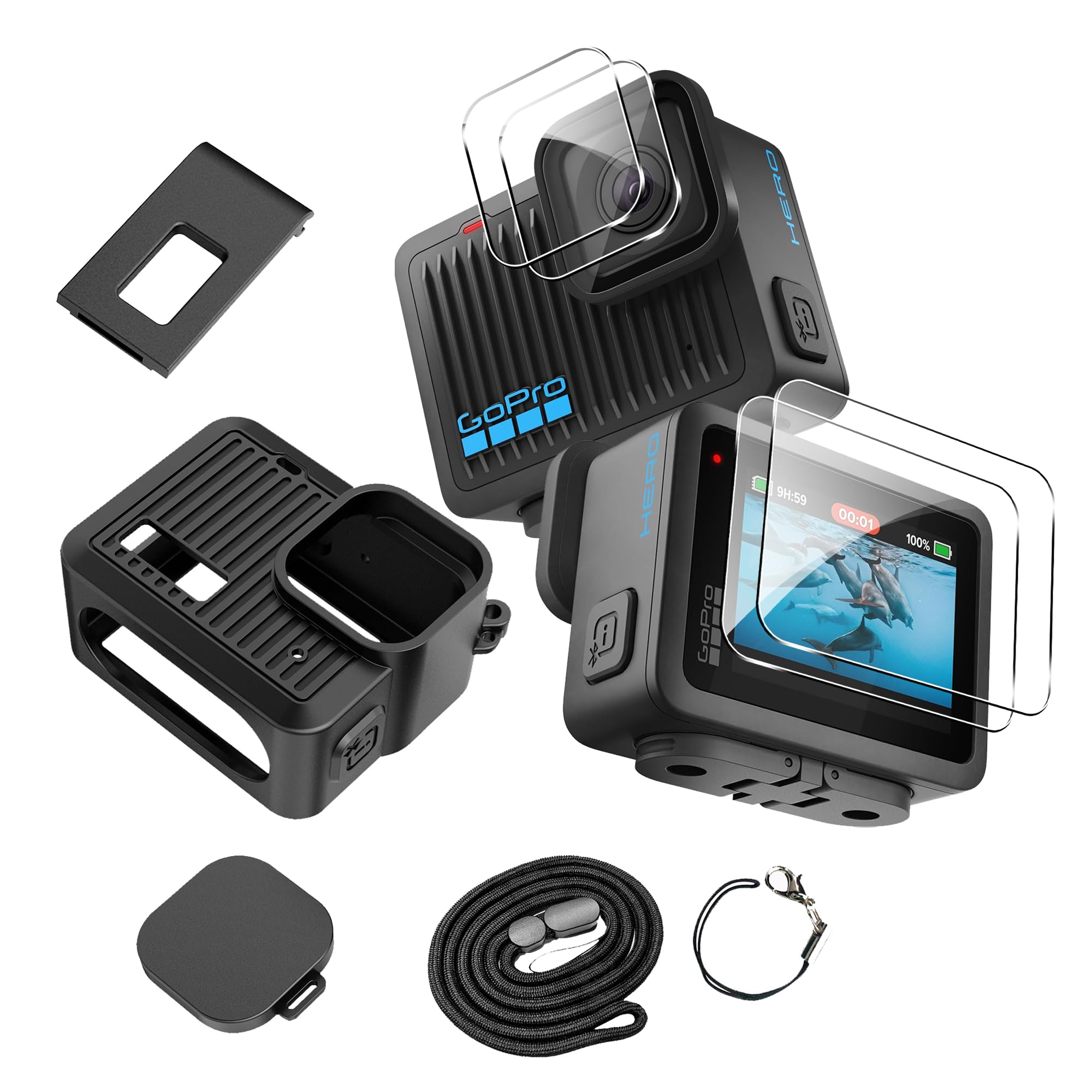 Custodia Protettiva Per GoPro HERO - Kit Con Pellicola Schermo E Obiettivo, Cordino Incluso - Foto 9