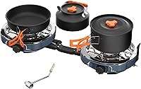 Vista 1 de Estufa de camping de propano de 2 quemadores de 20,000 BTUs con utensilios de cocina para acampar Overland Gris