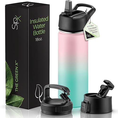 Miniatura 18 de SipX™ - Botella de agua de acero inoxidable de 40 onzas con triple aislamiento térmico, 3 tapas, reutilizable y sin bisfenol A, mantiene las bebidas
