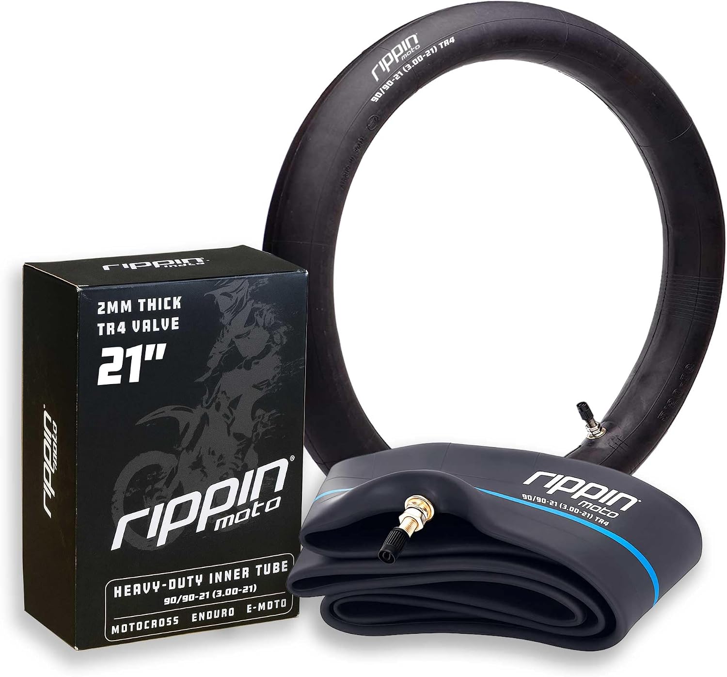 Rippin Moto 90/90-21 (2.75/3.00-21) Performance Duty Natural Rubber Motorcycle Inner Tube – 2mm Thick, TR4 Valve Stem, Fits 80/100-21 & 100/80-21 Dirt Bike Tires for Motocross, Enduro & E-Moto