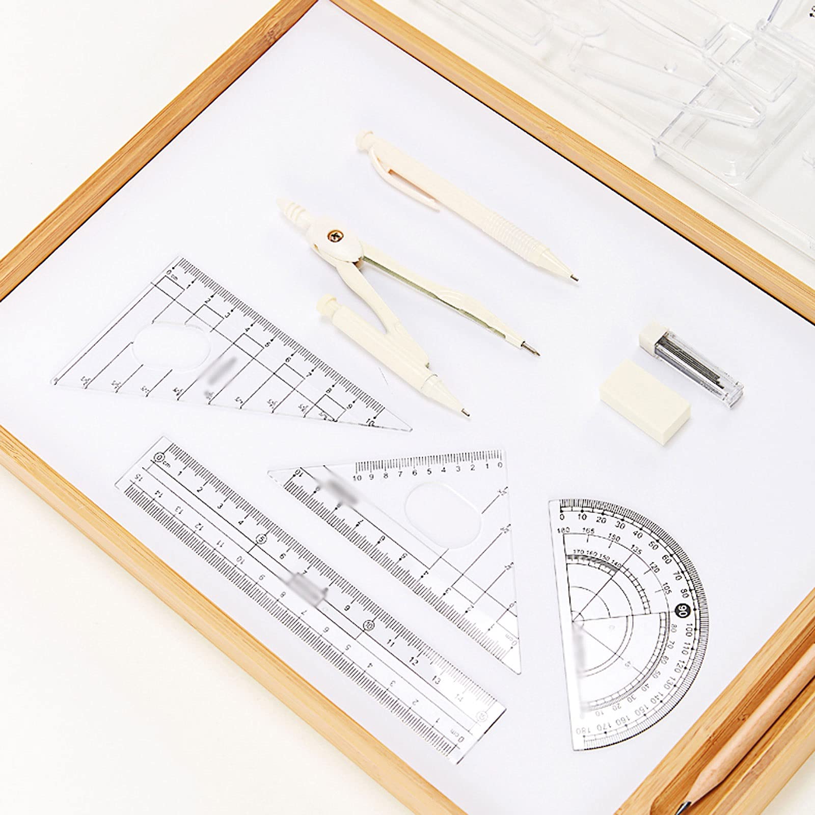 Set di Compassi da 8 Pezzi per Studenti con Righelli, Goniometro, Bussola, Gomma, Ricariche di Piombo, Matita per Disegno E Strumenti di Misurazione, C (A)