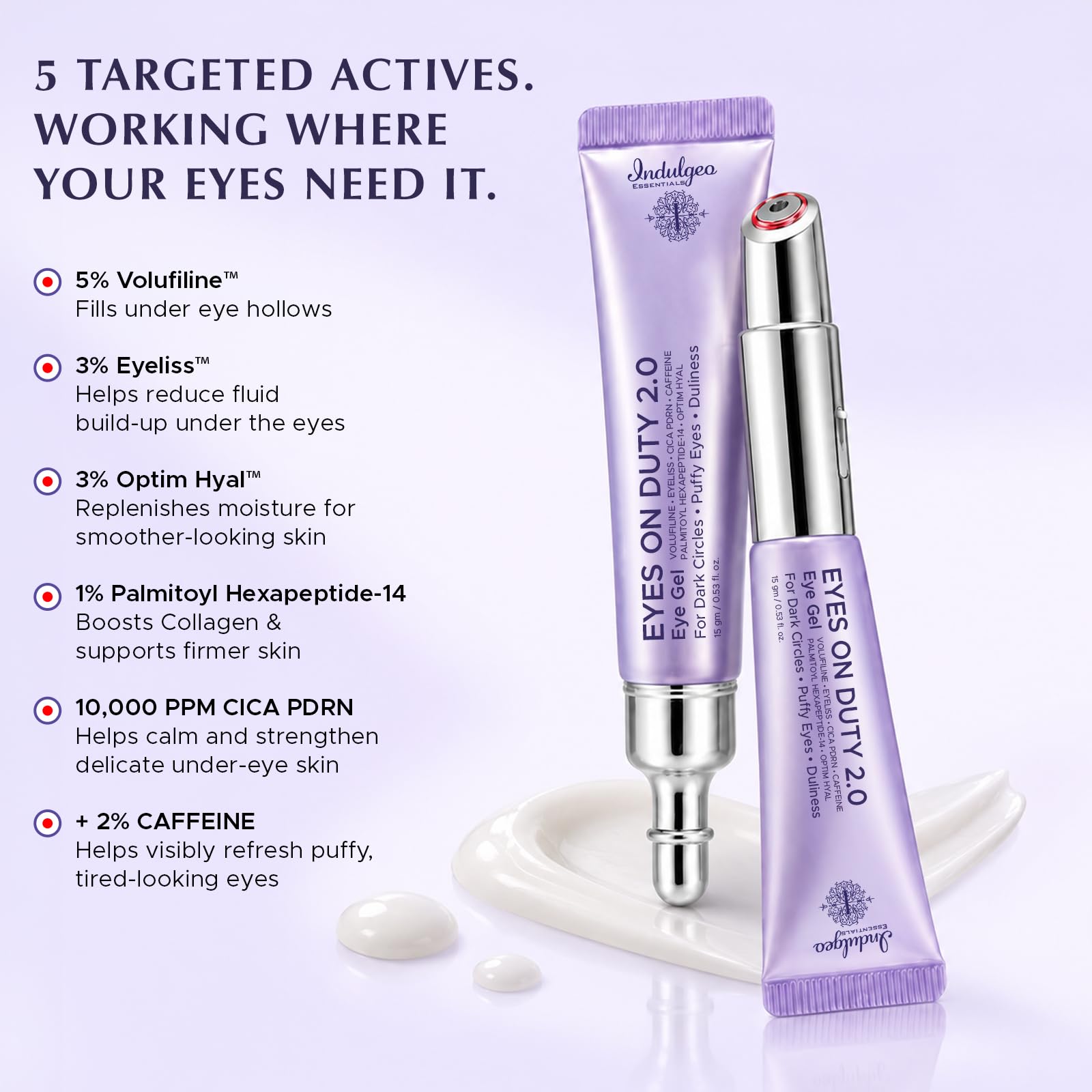 Indulgeo Essentials Eyes On Duty 2.0 Under Eye Gel with EMS, Red Light & Micro-Vibration Applicator | 5% Volufiline, Eyeliss & Caffeine | Hydrating Eye Care, Puffiness & Fine Lines | USB Rechargeable — Amazon image 7