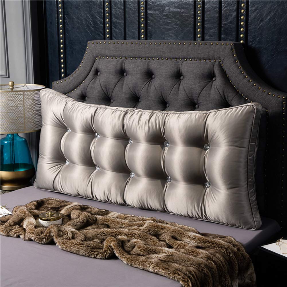 Backrest Pillow Silk Upholstered Headboard Daybed Cushion Overfilled Bolster Bed Backrest Reading Pillows for Bed Back Support, with Detachable Cover,Gray,80x10x60cm/31x4x24"