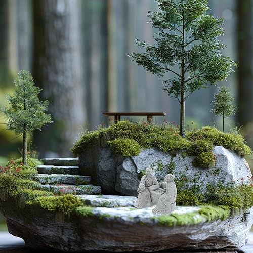 Miniatura 9 de Housoutil 2 figuras en miniatura de piedra arenisca, ancianos chinos antiguos jugando al ajedrez, decoración asiática, accesorios de jardín, adorno
