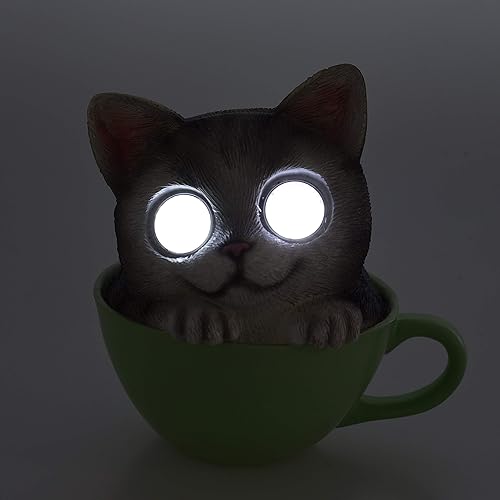 Miniatura 5 de Blazin - Figura de gato para decoración de patios o espacios al aire libre, ojos LED, decoración, estatua de jardín, animales decorativos para