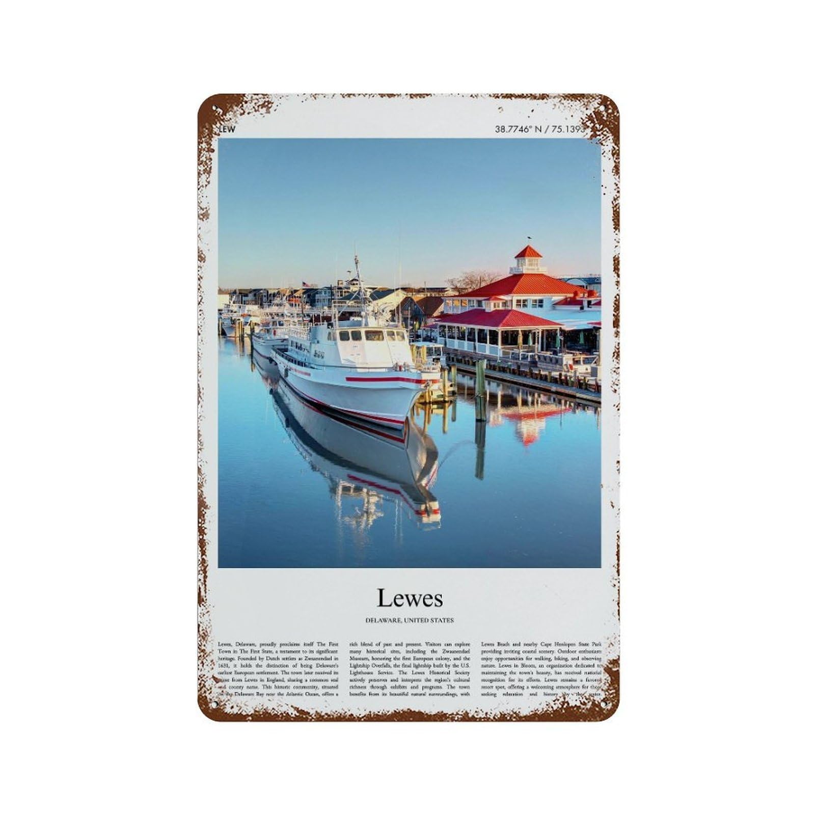 xiaoxiaoshen Lewes Delaware, United States, USA City Scenery Wall Decor Art Metal Tin Poster Modern Home Decor Art Home Bar Shop Decorations Vintage Sign 30x20cm