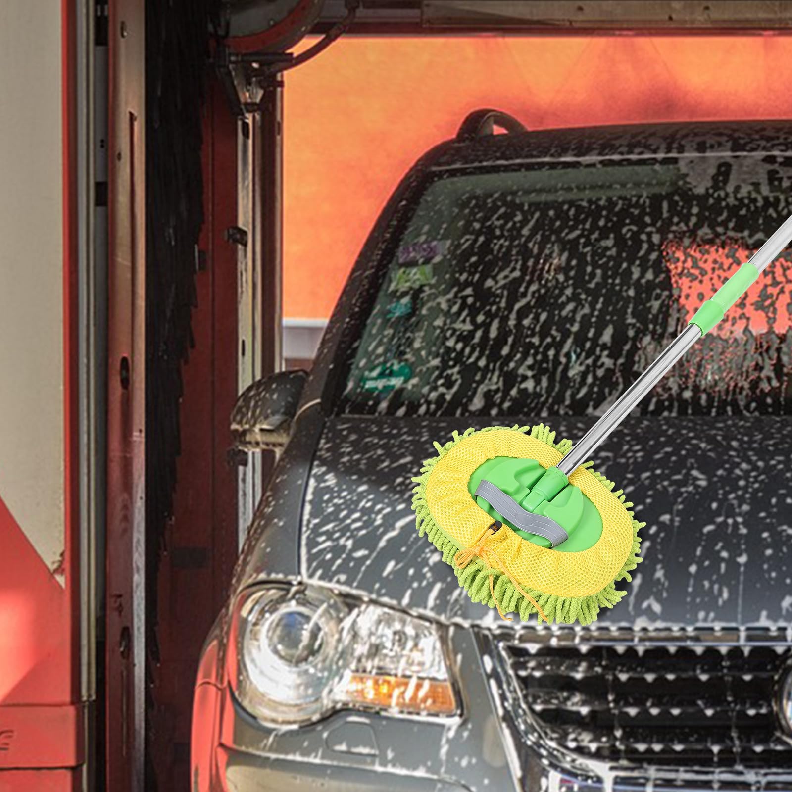 POPETPOP Spazzola per lavaggio auto estensibile con manico lungo, mocio in microfibra per la pulizia dell'auto, per veicoli, detergente per parabrezza, strumento multiuso per uso domestico ed esterno