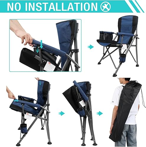 Miniatura 4 de Silla de campamento para adultos, paquete de 2 sillas de césped resistentes para patio al aire libre, soporte portátil, 350 libras, respaldo alto,