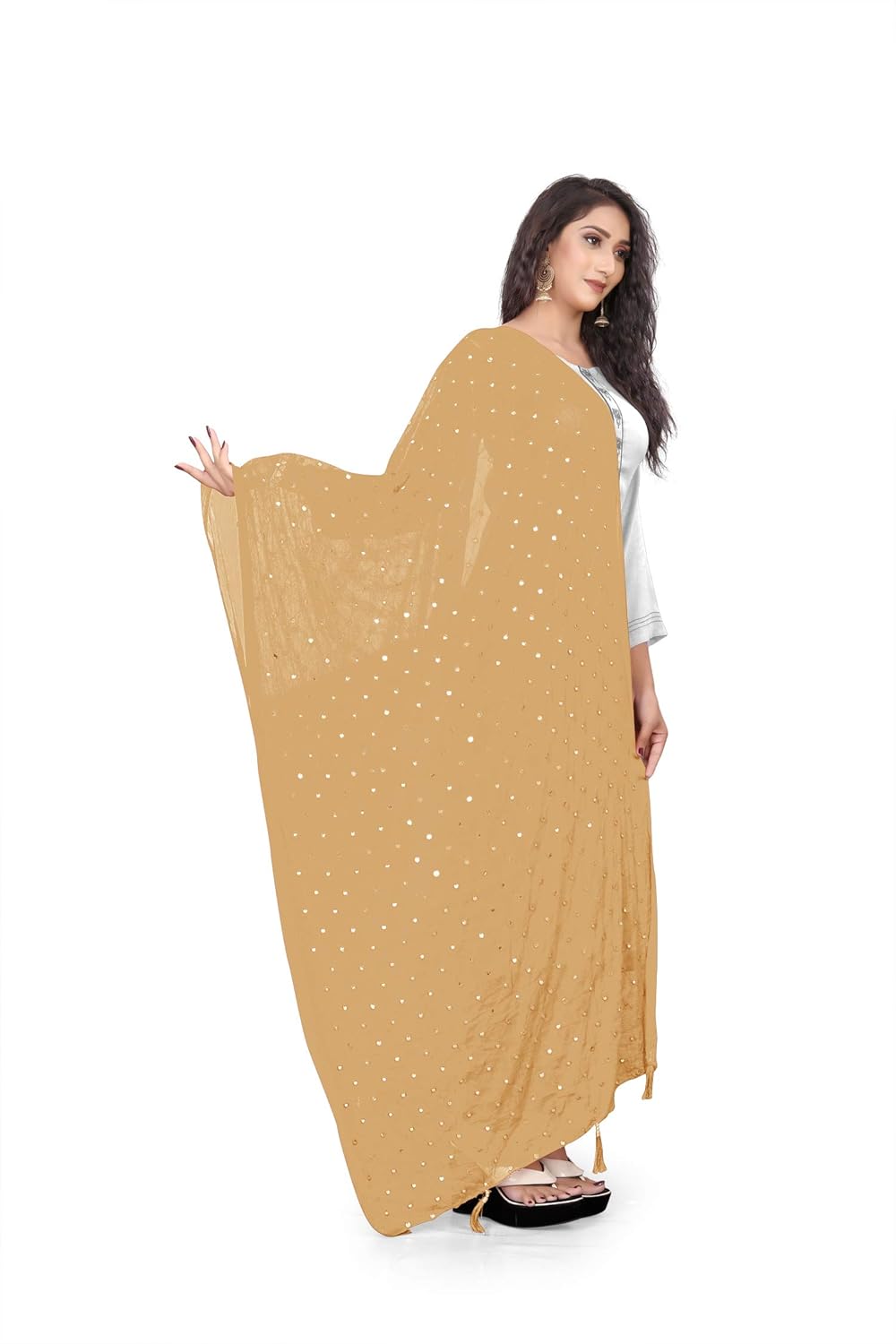 themilestocks Woman's Embroidered Chiffon Dupatta Scarf Shawl Wrap Soft Indian Bridal Wedding - Image 2