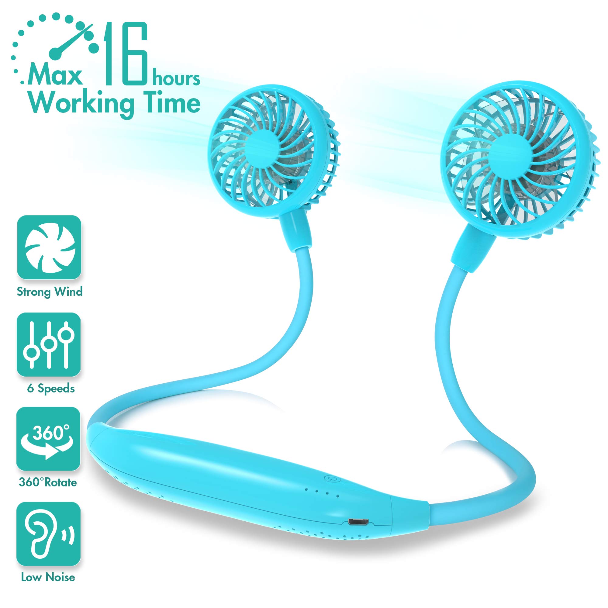 COMLIFE Portable Neck Fan, 2600mAh Battery Operated Ultra Quiet Hands Free USB Fan with 6 Speeds, Strong Wind, 360° Adjustable High Flexibility Wearable Personal Fan for Home Office Outdoor Travel