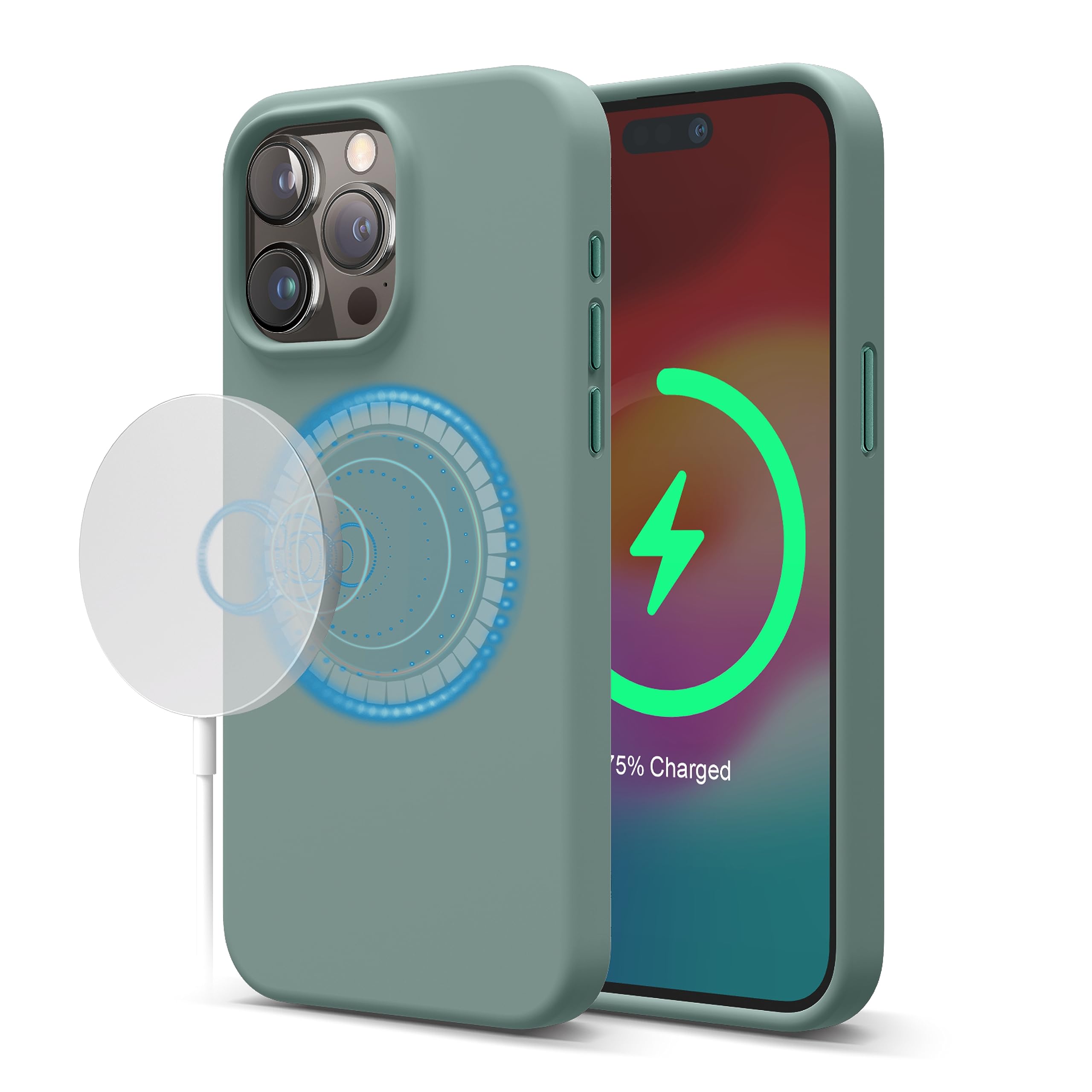 elago Magnetic Liquid Silicone for iPhone 15 Pro MAX case cover compatible with MagSafe Shockproof - Midnight Green