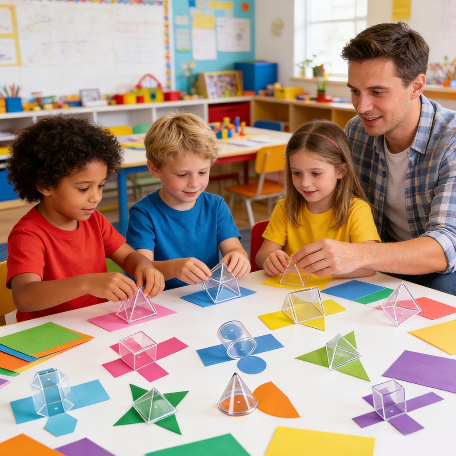 Zestaw kształtów geometrycznych 3D, matematyka manipulacyjna , 8-częściowy zestaw narzędzi do nauczania ręcznego, edukacji w przedszkolu, szkole, w domu, wczesnej nauce, wizualnej pomocy