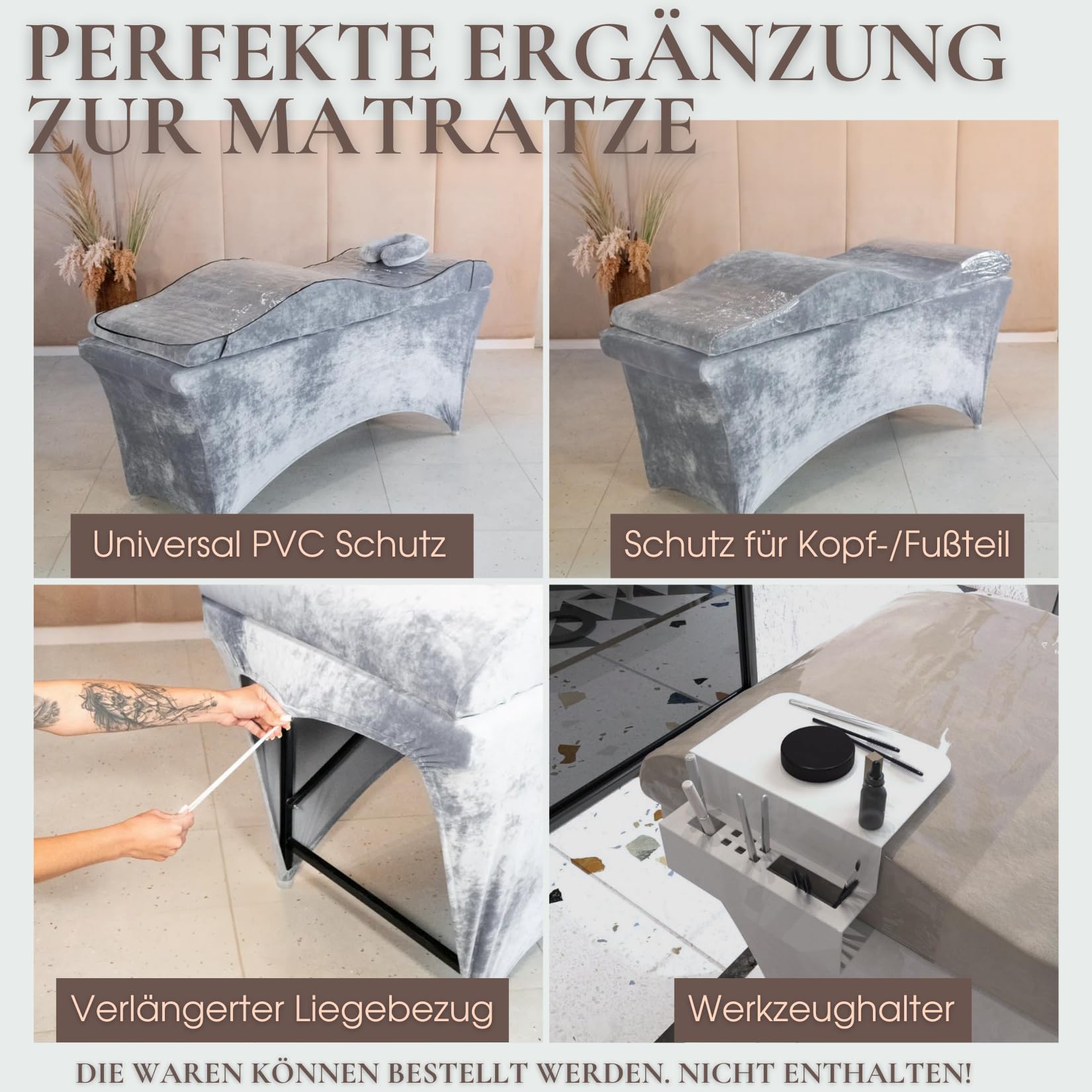 Materasso Wave con Memory Foam 180x60 per lettino cosmetico, massaggio, tavolo Spa, rivestimento in velluto, colore: grigio acciaio - Attrezzature per estetista