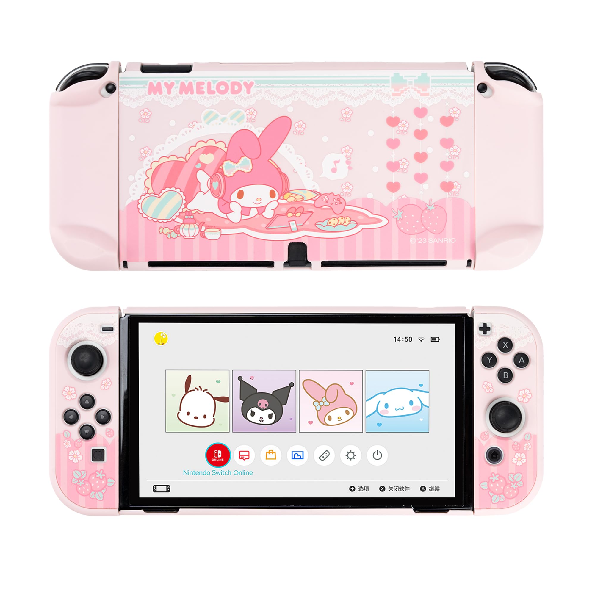 YOCORE Cute Slim Switch OLED Protective Case Cover Dockable Protective Case Compatible with Switch OLED,Anti-Scratch and Shock-Absorption Design Cover Skin -MLD Play Time
