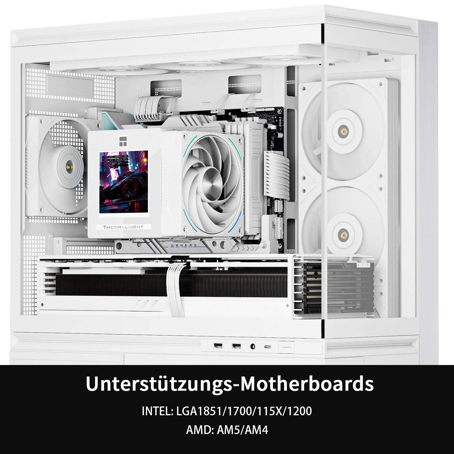 TR Phantom Spirit 120 Vision Snow klimatyzator CPU, radiator biurkowy z podwójnym wentylatorem PWM, chłodzenie ekranu PC o przekątnej 3,95 cala, rozdzielczość 480 x 480, do LGA1851/1700 AM5