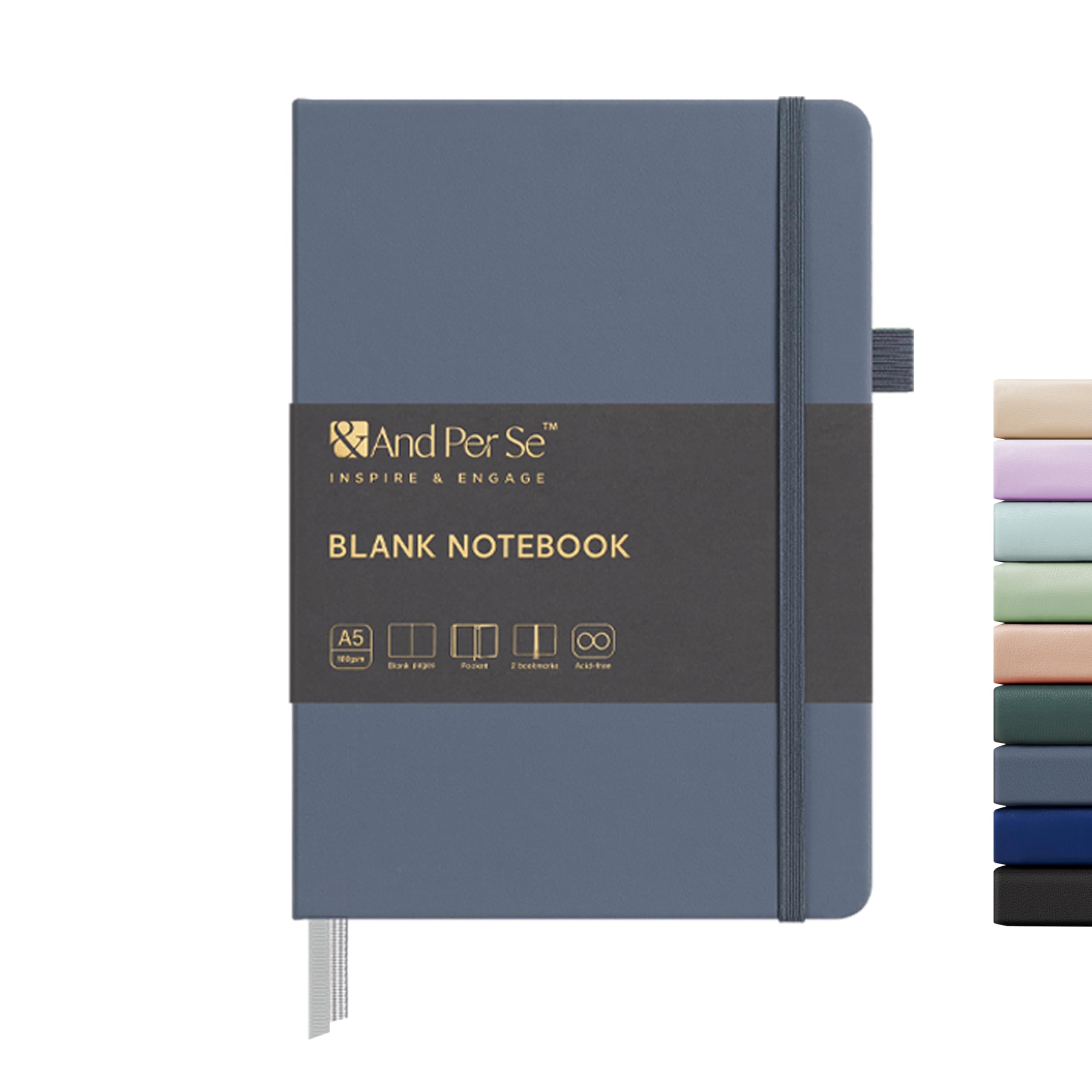 &And Per Se Blank Journal Notebook, 160 Pages, A5 5.7 x 8 inches 100 gsm Thick Paper Notebook Journals for Writing, Hardcover Notebook(1 Pack, dark