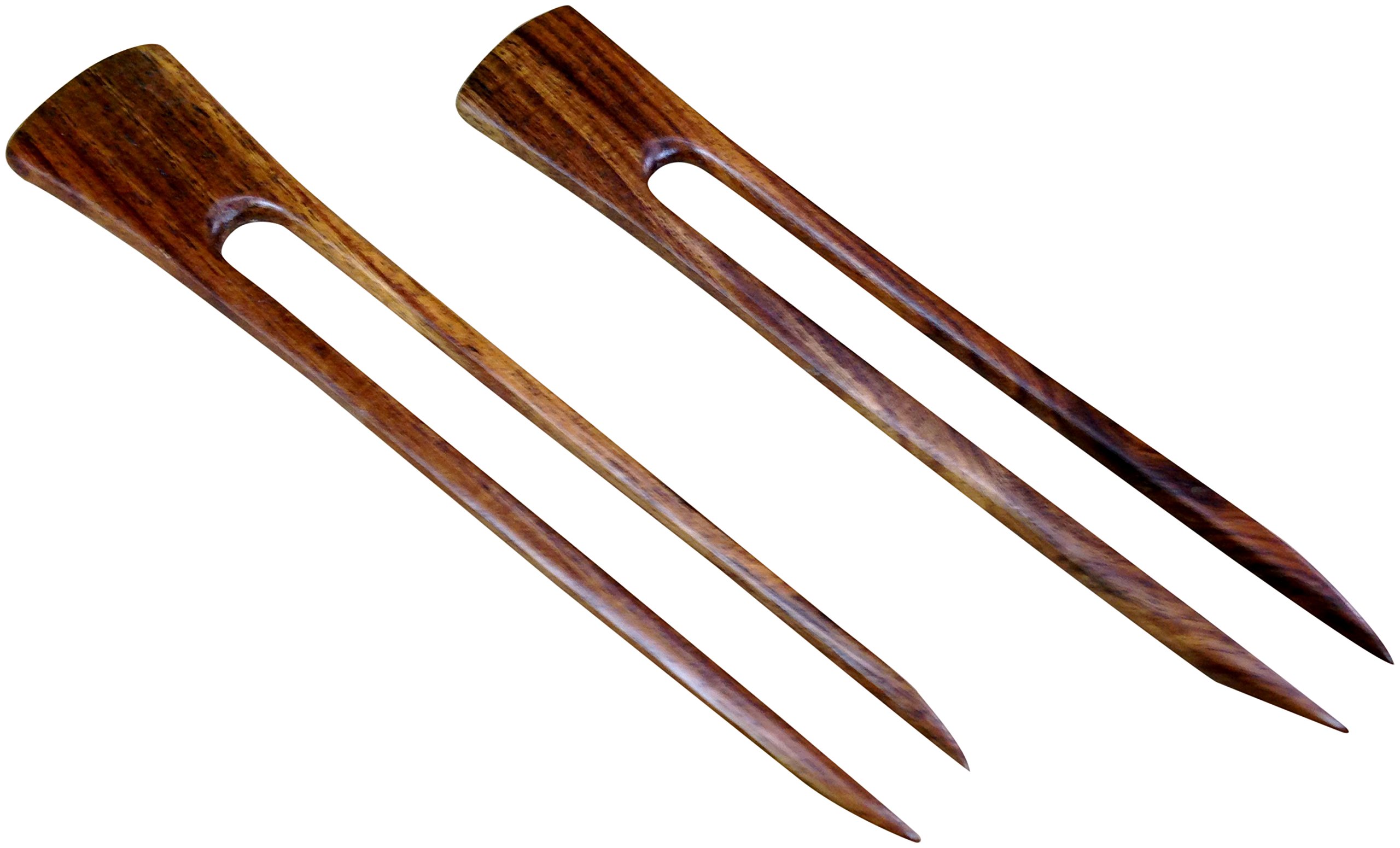 JWL (2) Rosewood Two Prong 6 Inch Straight Hair Stick Pick Pic Pin Fork