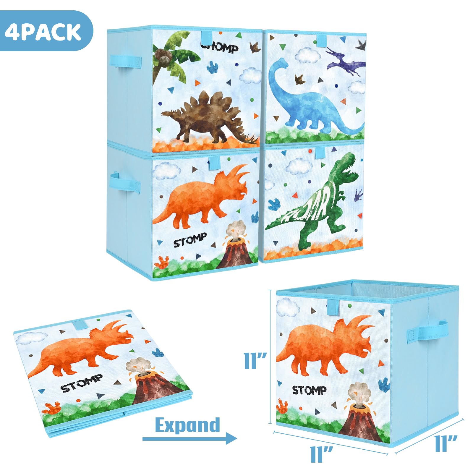 Cubos de almacenamiento – Paquete de 4 cubos de almacenamiento plegables de tela para niños, cestas de almacenamiento decorativas con asas de 11 x 11 pulgadas, para el hogar, armario, cuarto 2