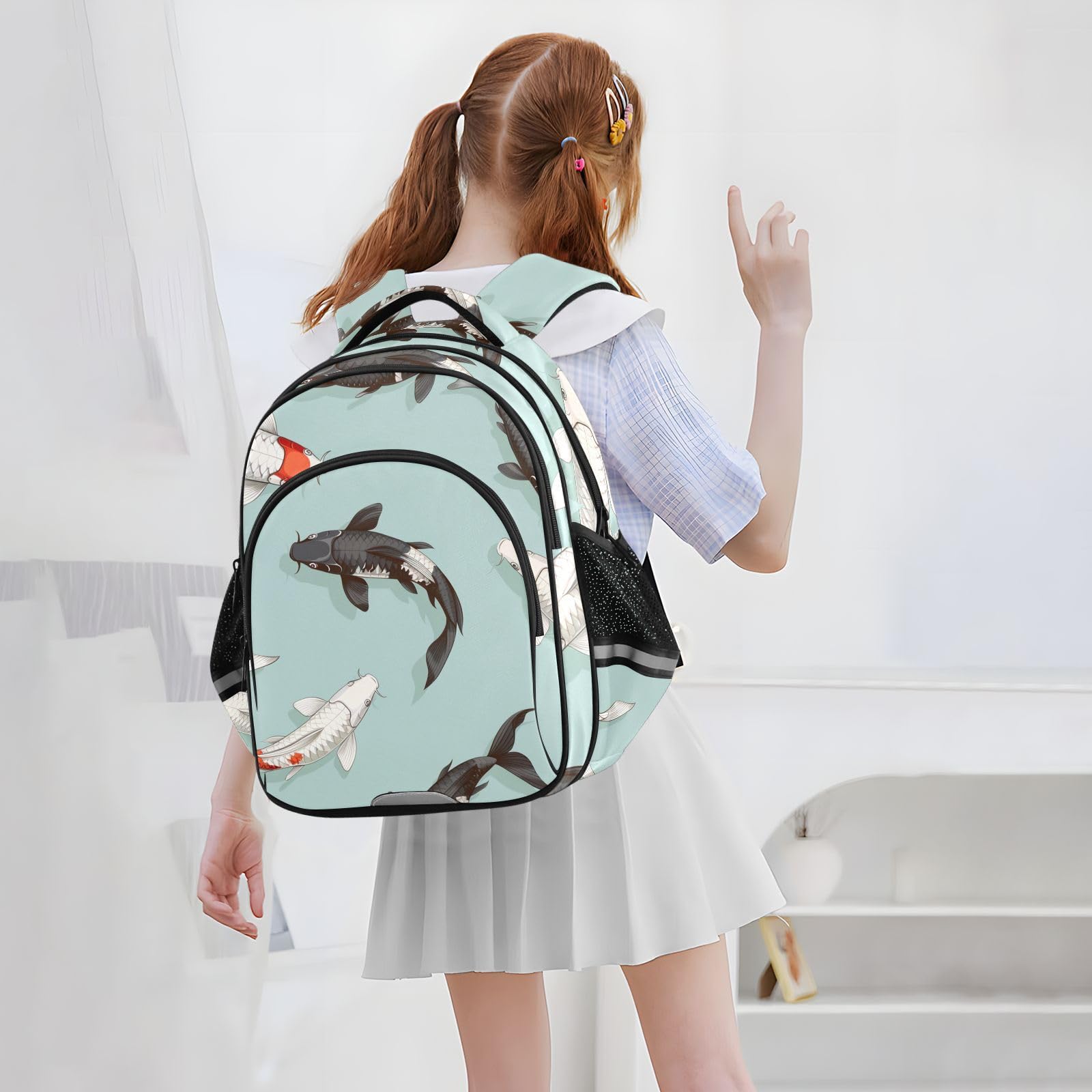 Grazioso Pesce Koi Nuoto Zaino per Bambini 3-12 Anni Cartella Scuola Borsa per Bambini