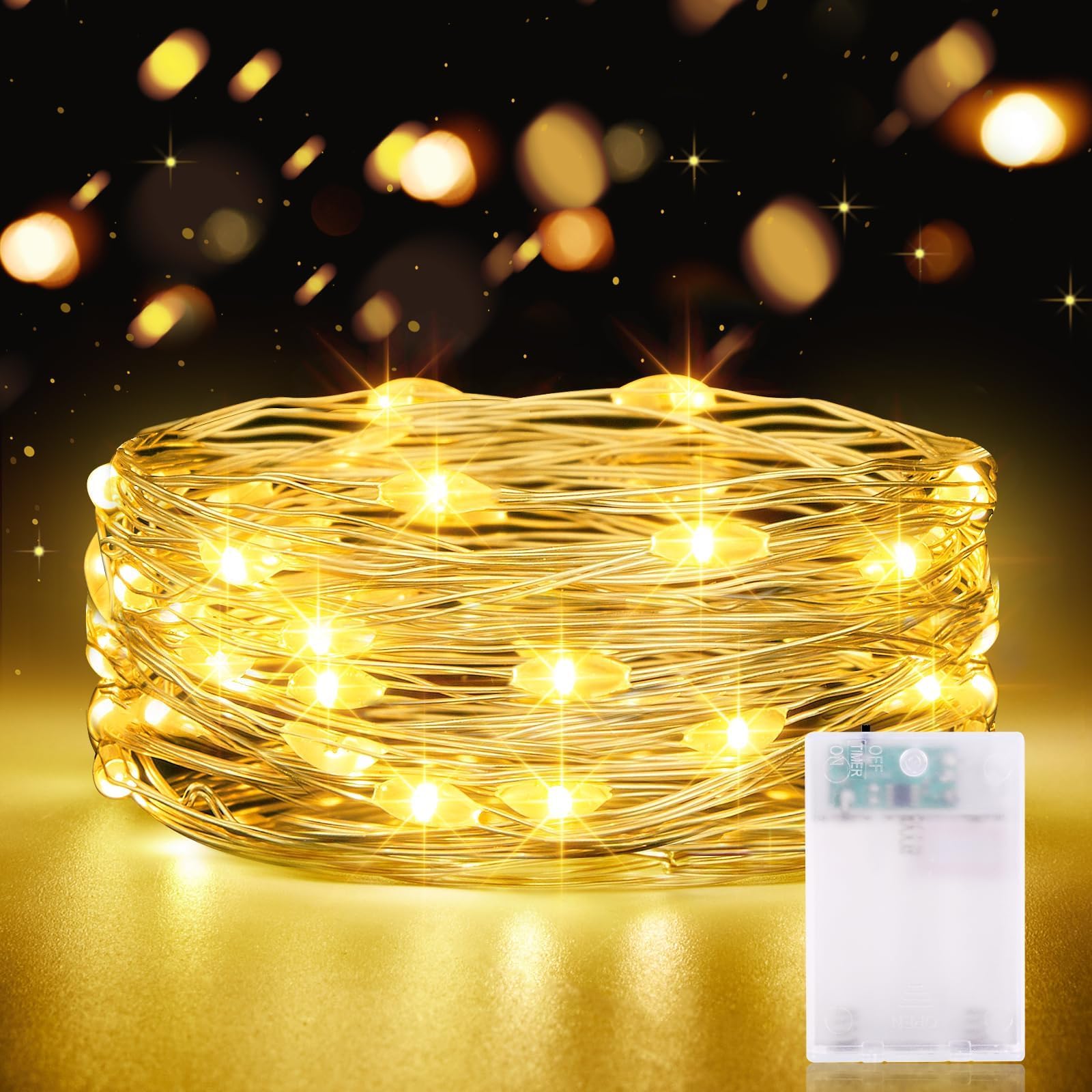 Guirnalda luces pilas, 3 metros 30LED Luces LED Pilas con Timer, Impermeabile Luces LED Pilas, Guirnalda Luces Interior para Navidad Guirnalda Jardín, Habitación, Terraza, Pared, Cortina