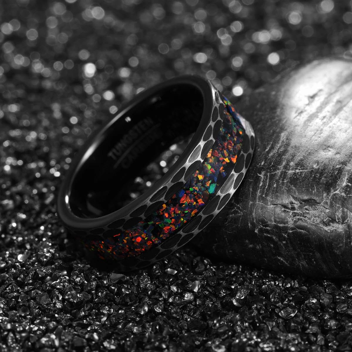 Anillo de carburo de tungsteno con Incrustaciones de Flores cepilladas de Flores de Borde Negro para Hombre Bague Homme de Carbono Negro para joyería de Boda de Matrimonio