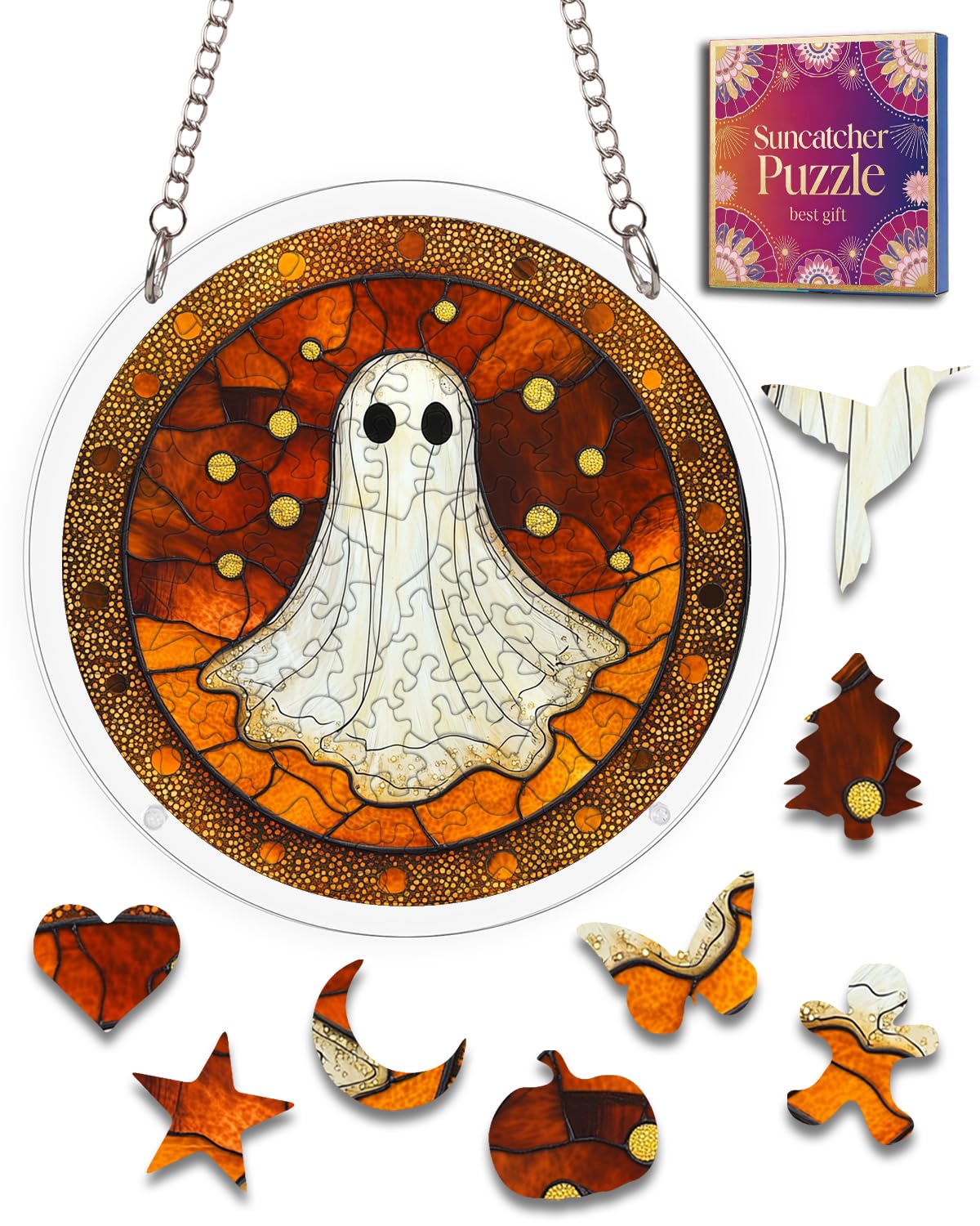 Acrylic Jigsaw Puzzle Suncatcher Halloween Ghost Adult Puzzles Gifts 12"