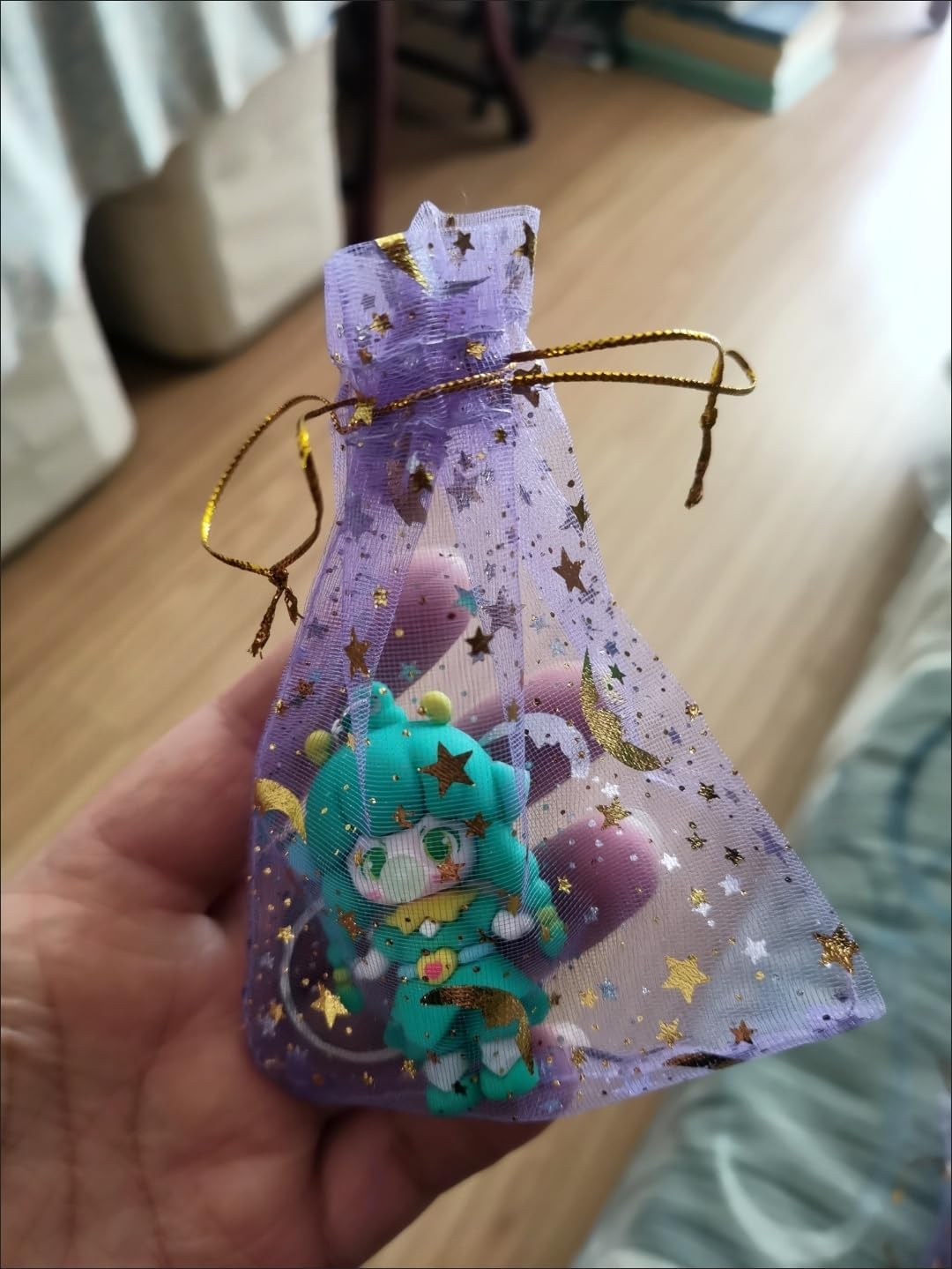60 Pieces Moon Star Organza Jewelry Candy Bags, 3.5”x4.7” 3 Colors Little Mesh Candy Gift Bags, Organza Favor Gift Pouches with Drawstrings for Weddings Parties Valentine's Day (Purple+pink+sky blue) image 3