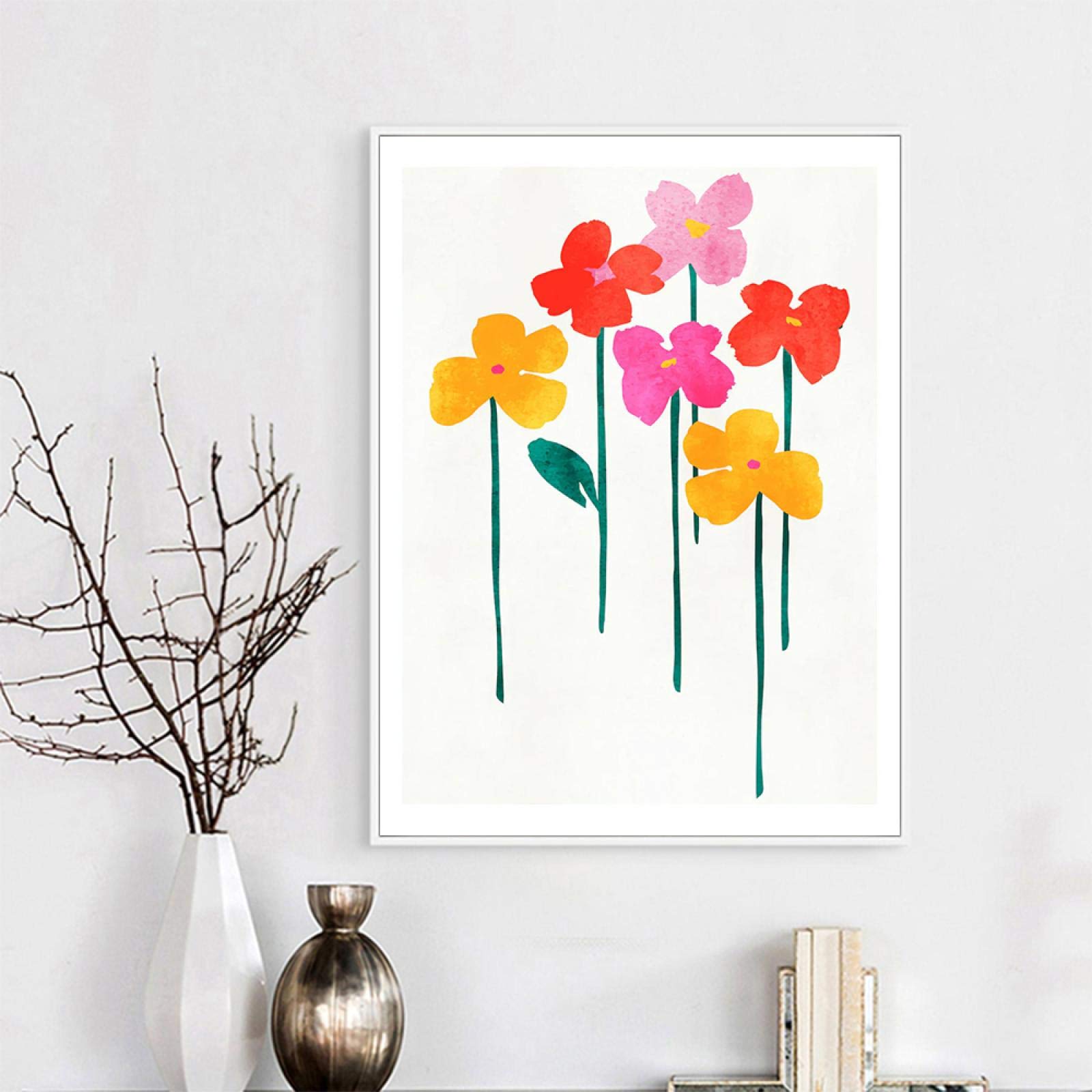 Fleurs Rouges Et Femme Abstraite Toile Peinture Affiche Imprime