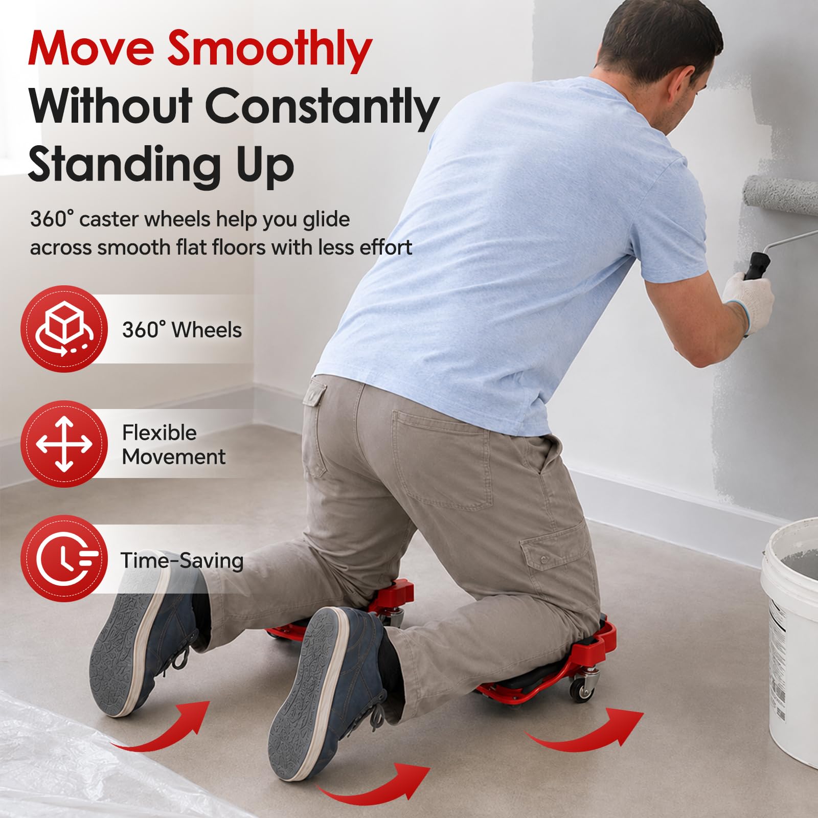 Kneeblades - Ginocchiere con 3 ruote, 2 pezzi | Ginocchiere professionali di alta qualità con comodi cuscinetti in gel per il lavoro in cantiere, girevoli a 360 gradi