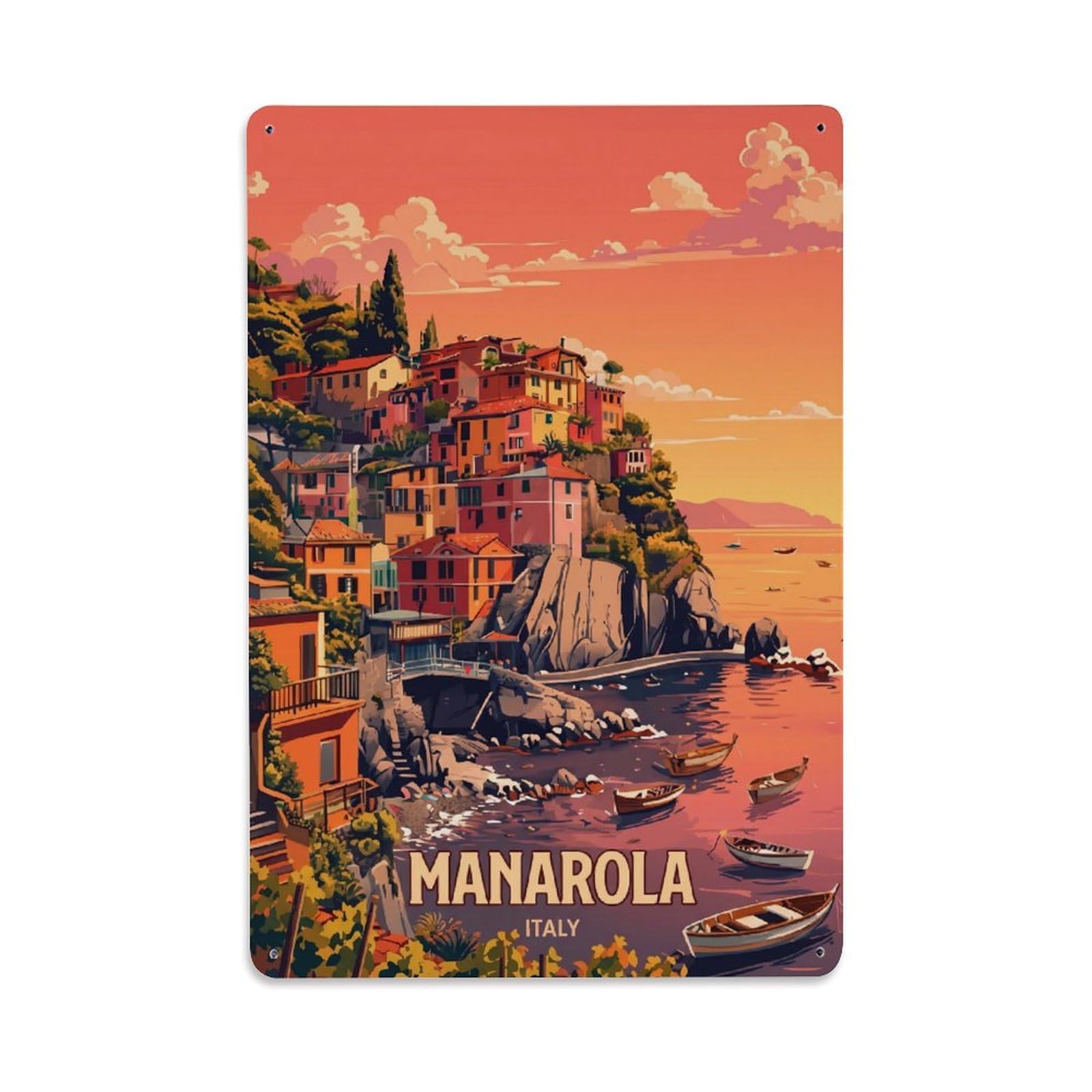 Huiyhb 8X12inch(20X30cm) Vintage Travel Manarola Italy Sunset Metal Tin Sign