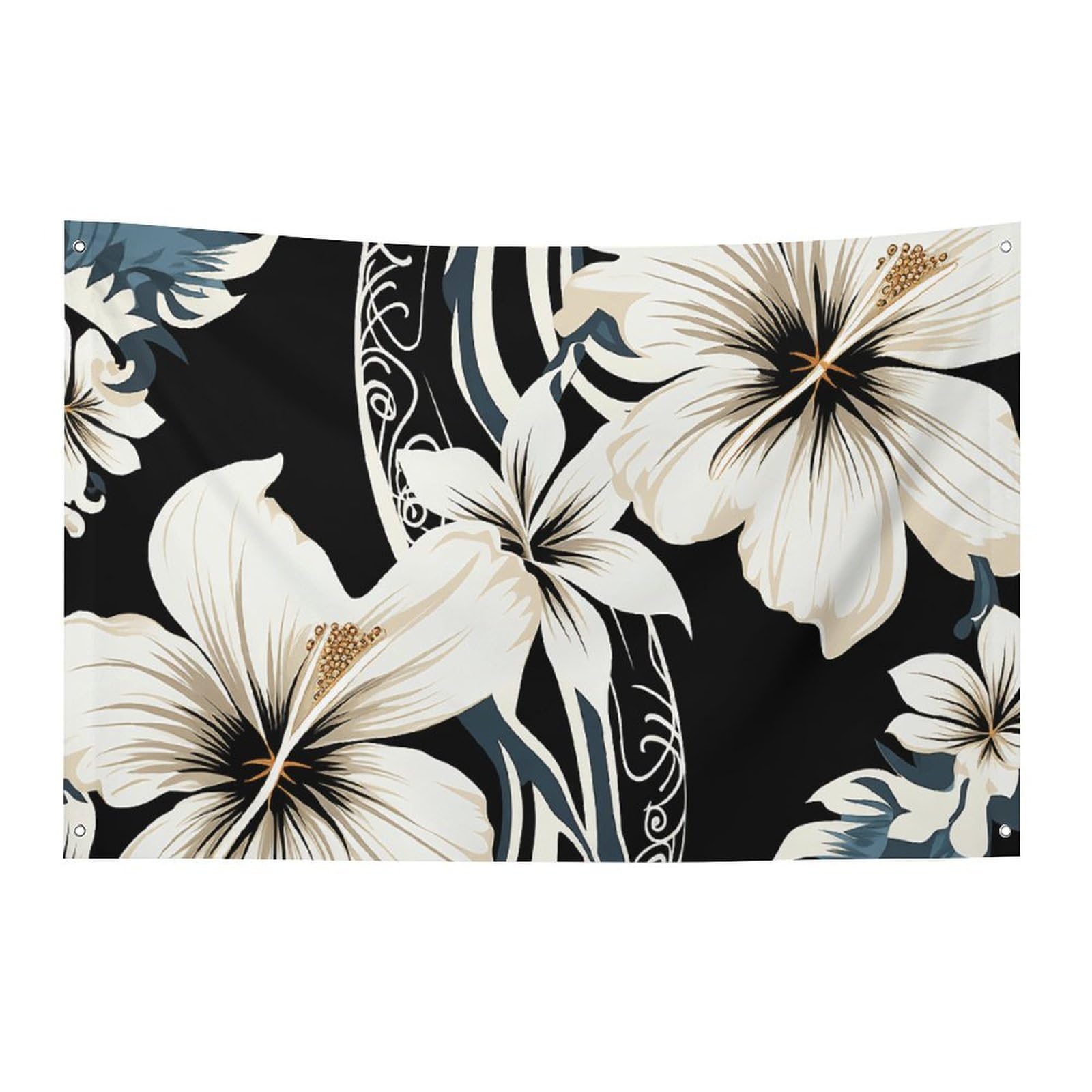 Banner Party Decor Flag Black And White Hawaiian Flowers Photography Backdrop Background Flag Decorations Birthday Party Photo Booth Banners Wall Decor Banner Sign Photo Props 35x59 in Flags