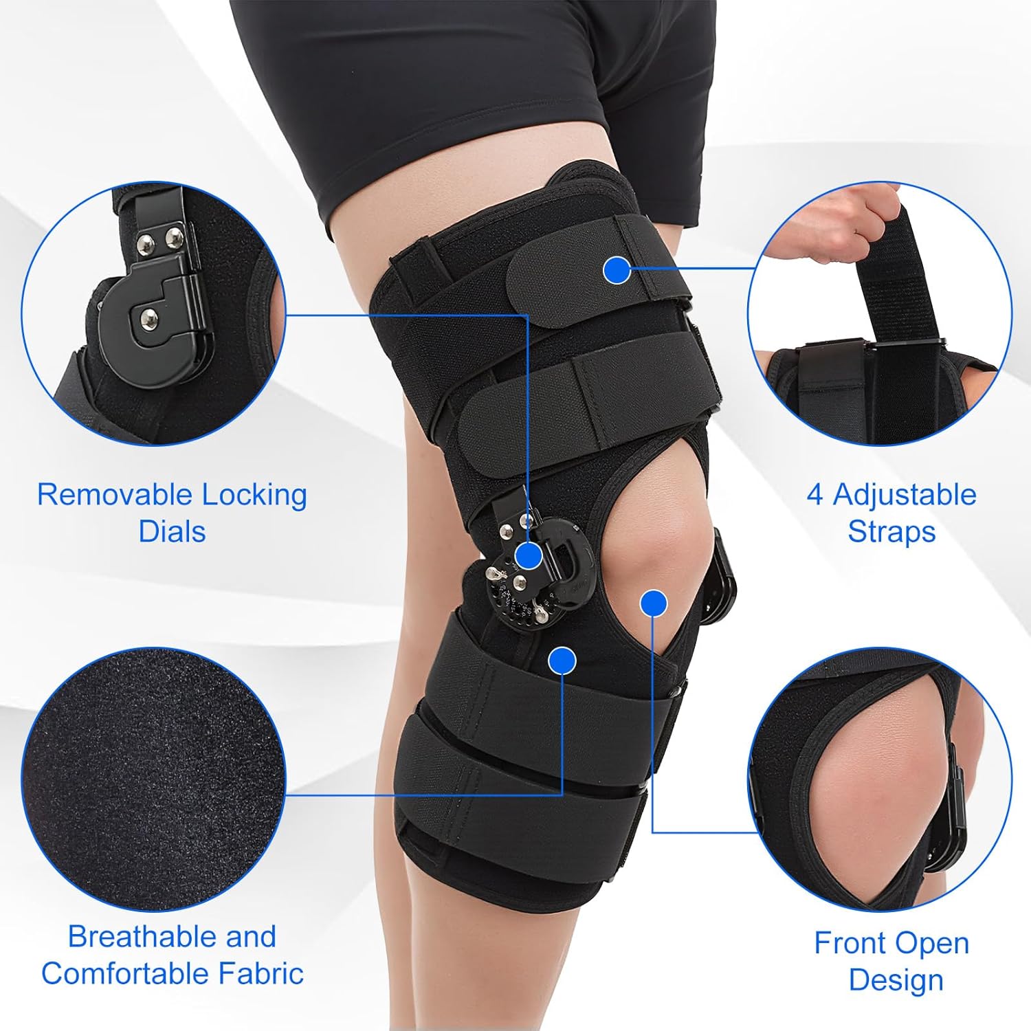 Hinged ROM Knee Brace with Side Stabilizers, Post Op Knee Immobilizer for Arthritis, ACL, MCL, PCL, Meniscus Tear, Medical Orthopedic Support After Surgery (Upgraded Version, Medium) - Image 3