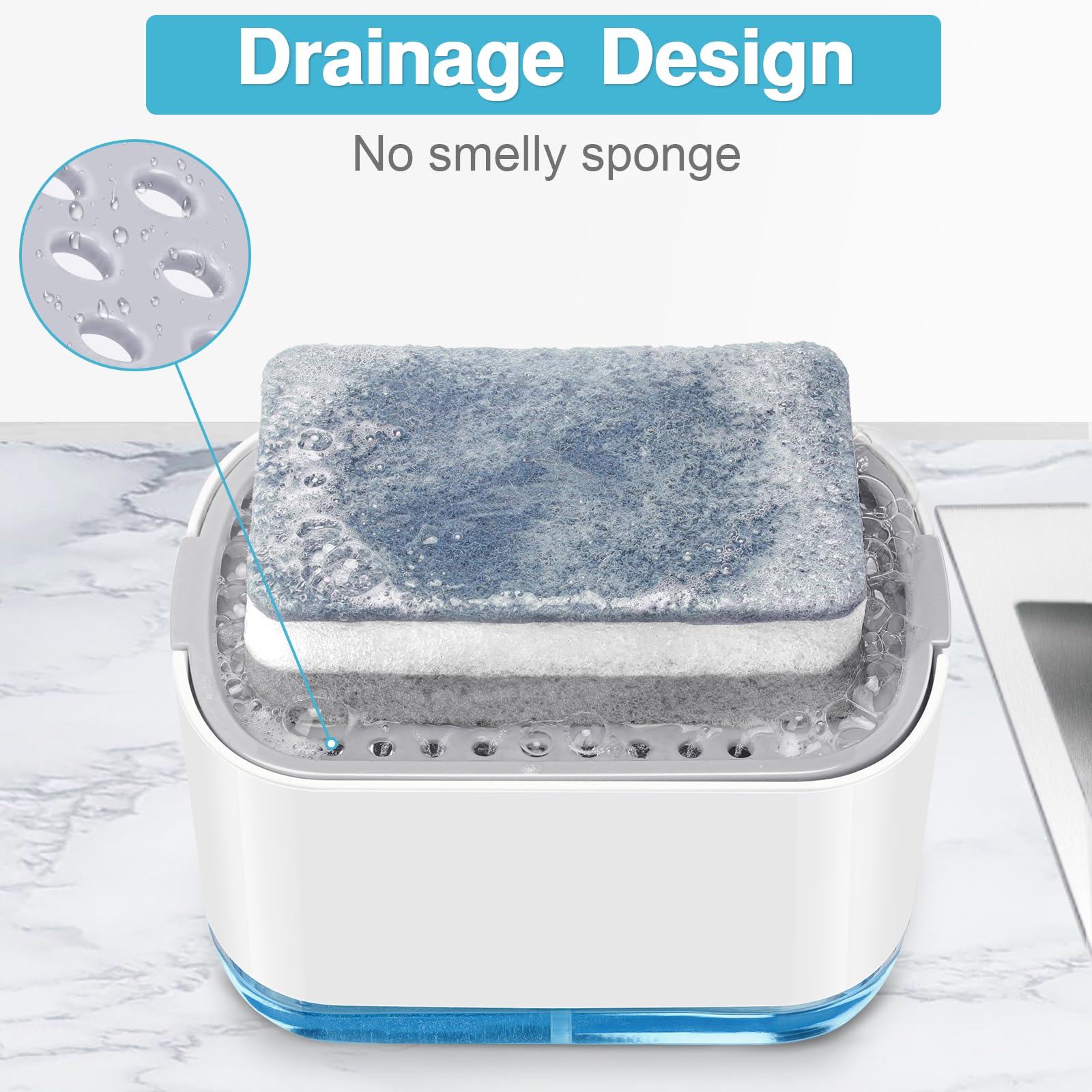 Alyvisun Dispensador Jabon Cocina con Soporte de Esponja, Dispensador de Jabón de Cocina 2 en 1, 300ml Jabonera Cocina Dosificador Dispensador de Jabón Dispensador Manual para Cocina Fregadero