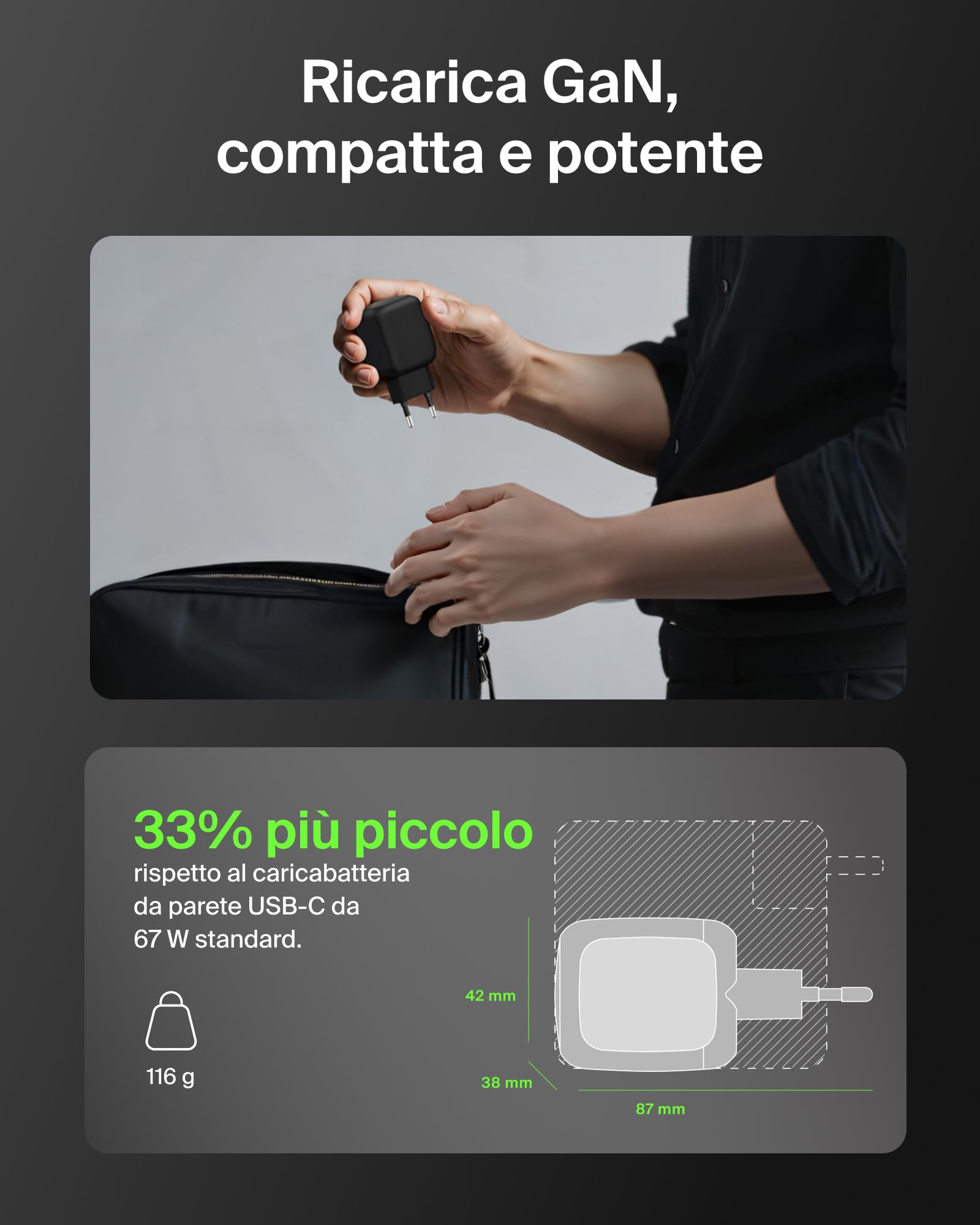 Belkin SmartProtect Caricatore USB C a 2 Porte 67W, Doppio Caricabatteria GaN con 2 Porte USB-C, Ricarica Rapida per MacBook, iPhone 17, iPad Pro, Chromebook, Galaxy S25 Ultra, Pixel 10 - Nero
