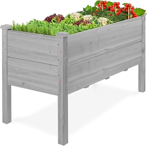Miniatura 17 de Best Choice Products - Jardinera elevada de madera de 48 x 24 x 30 pulgadas para patio, con tapas para los pies y revestimiento, capacidad de 200