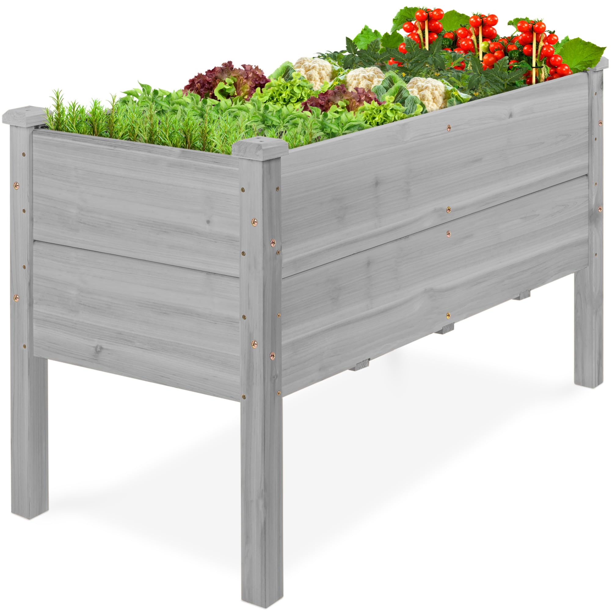 Best Choice Products 48" x 24" x 30" Raised Garden Bed with Extra Deep 16" Depth, Elevated Wood Planter Box Stand for Backyard, Patio, Balcony, Natural Fir Wood - Gray