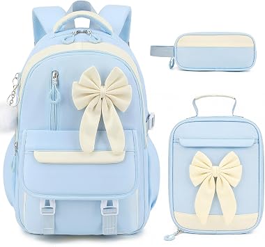 DIGOBAY Bow Backpack for Girls 3PCS with Lunch Bag Pencil Case