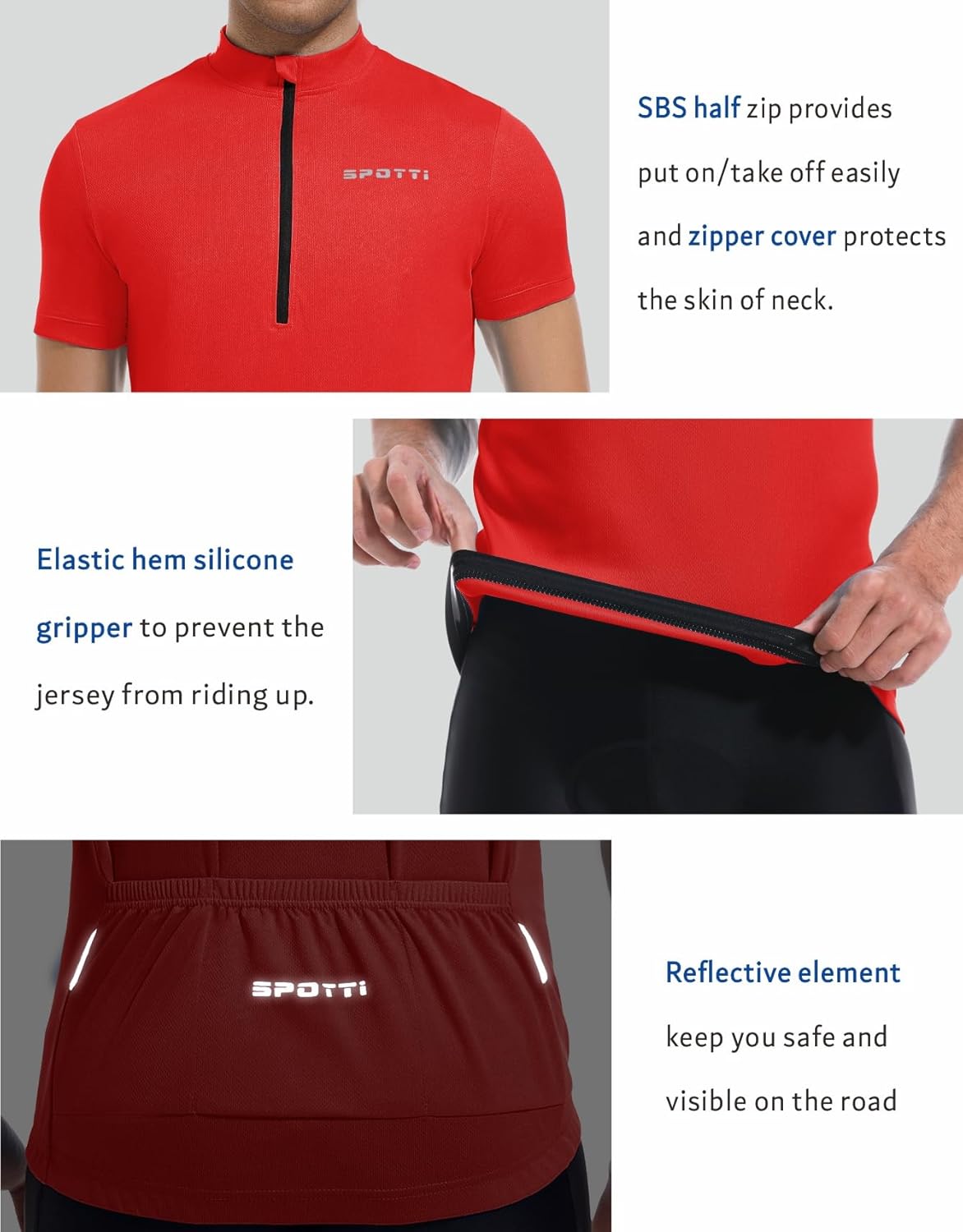 Spotti Men's Cycling Bike Jersey Short Sleeve with 3 Rear Pockets- Moisture Wicking, Breathable, Quick Dry Biking Shirt - Image 3
