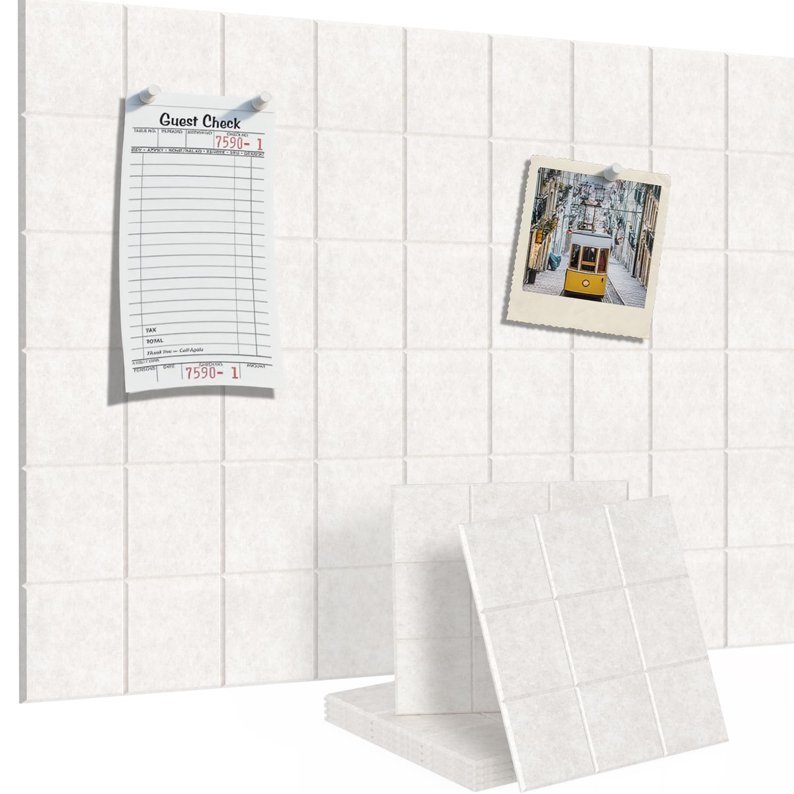 Toptople Large Cork Board for Walls 90x60 cm, 6 Pack Felt Pin Board with Push Pins for Office, Felt Wall Tiles Bulletin Board for Photos, Oatmeal