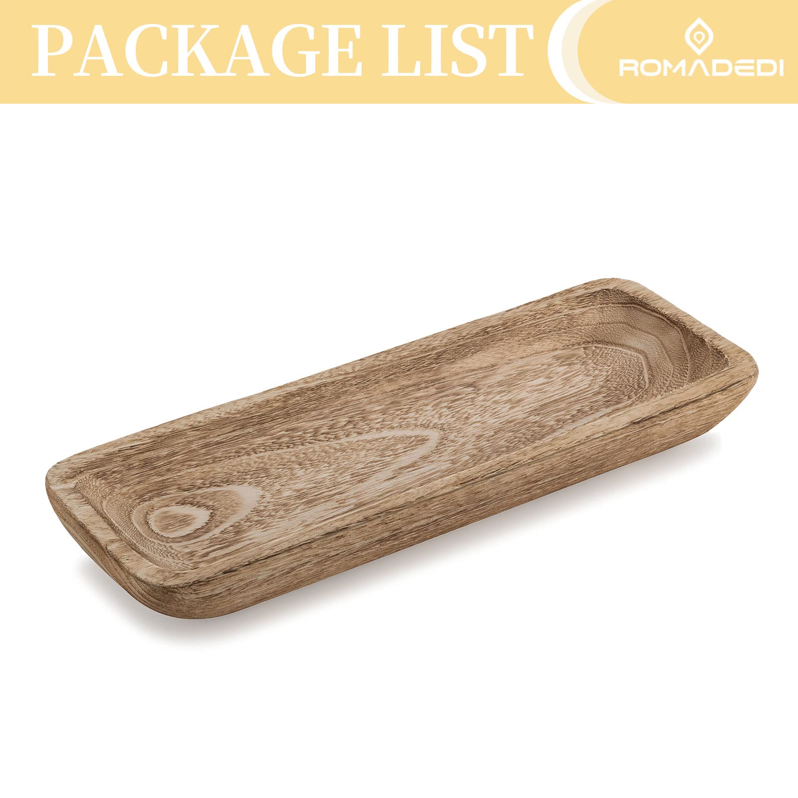 Romadedi Dekorative Schalen für Heimdekoration, Teigschale aus Holz für Dekoration, 40,6 cm, große Holzschale für Küchentisch, Mittelstücke, langes schmales Holztablett für Esstisch, Dekoration