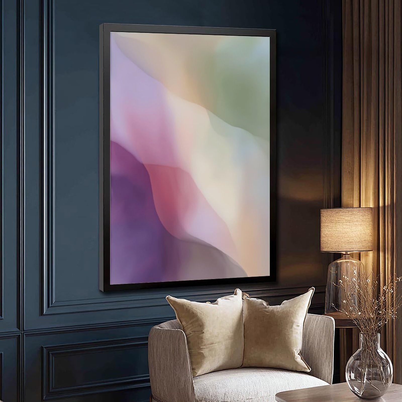 ELKPDOE Weiches neutrales Farbfeld, abstraktes und minimalistisches Poster, Leinwandposter, Schlafzimmer-Dekor, Sportlandschaft, Büro, Raumdekoration, Geschenk, schwarzer Rahmen, 40,6 x 61 cm (L x B)