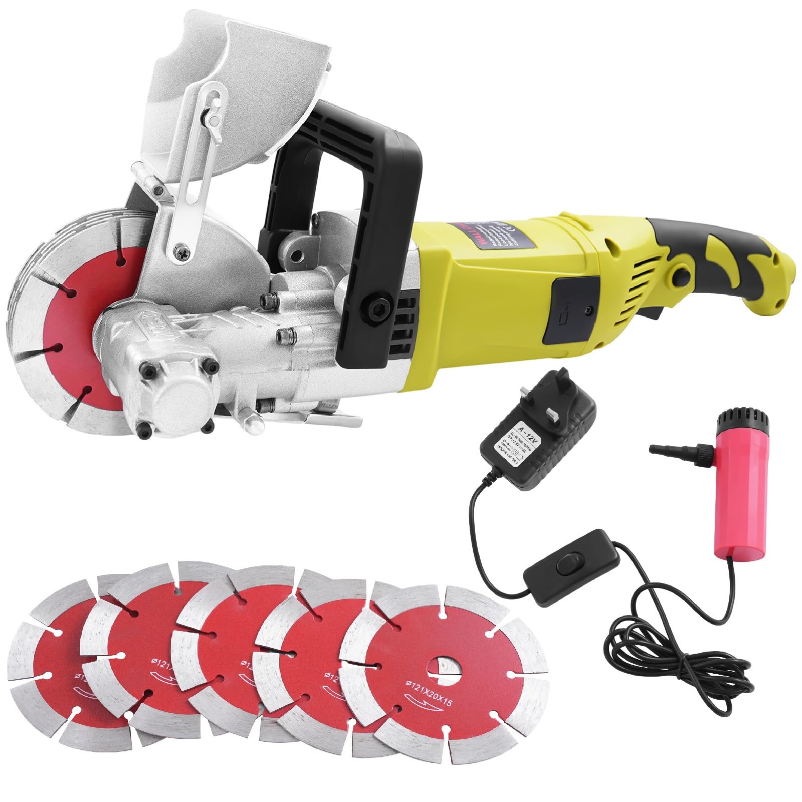 Wall Chaser with Dust Extractor, 4000W, 6000RPM Speed, 30mm Max Cutting Width & Depth, Electric Wall Groove Cutting Machine with 5 Blades, Professional Brick Slotting Machine