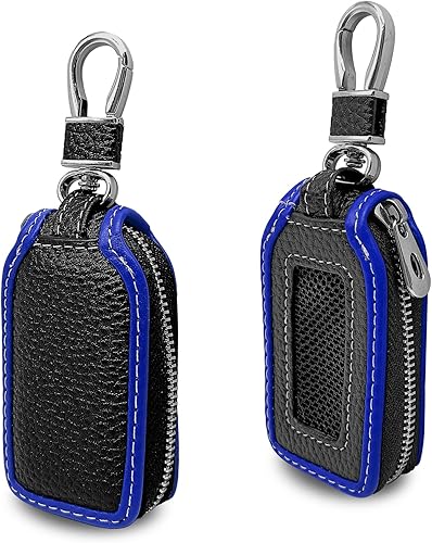 Funda protectora de piel superior para llavero de automóvil, 2 piezas, funda protectora inteligente con cremallera remota, soporte para llavero de